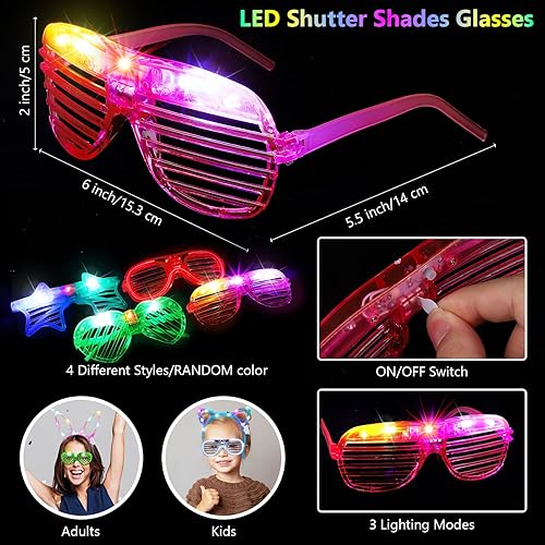 Miniatura 3 de ADXCO 60 piezas de suministros de fiesta que brillan en la oscuridad, recuerdos de fiesta de neón con luz LED, regalos de fiesta con gafas