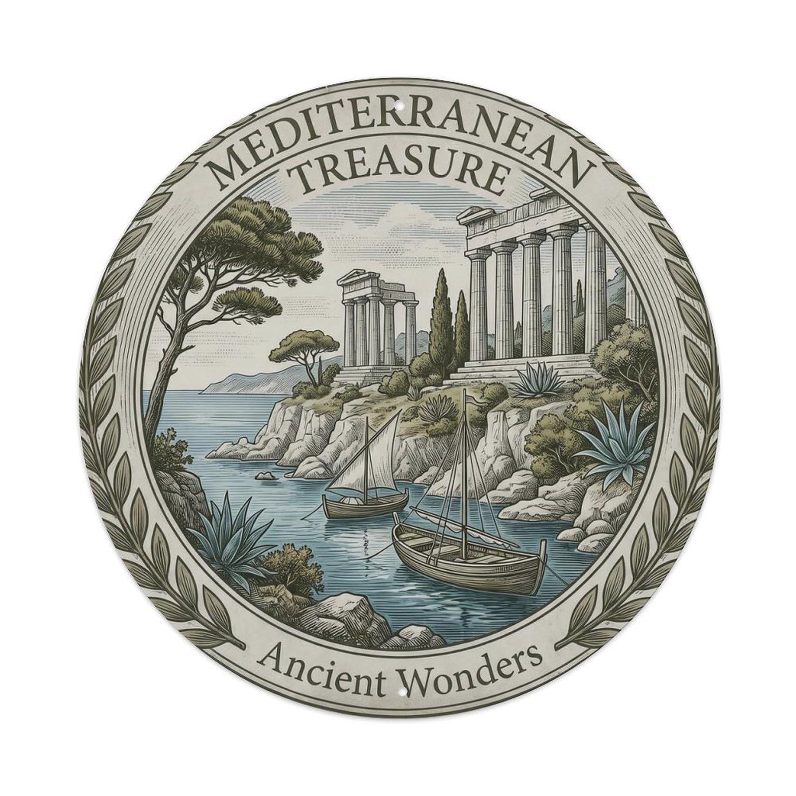 Mediterranean Italy Islands Heritage Destination Scenic Metal Tin Sign Plaque Wall Decor for Cafe, Man Cave, Club Bar, Office, Home Garden Round Metal Poster 8x8Inch