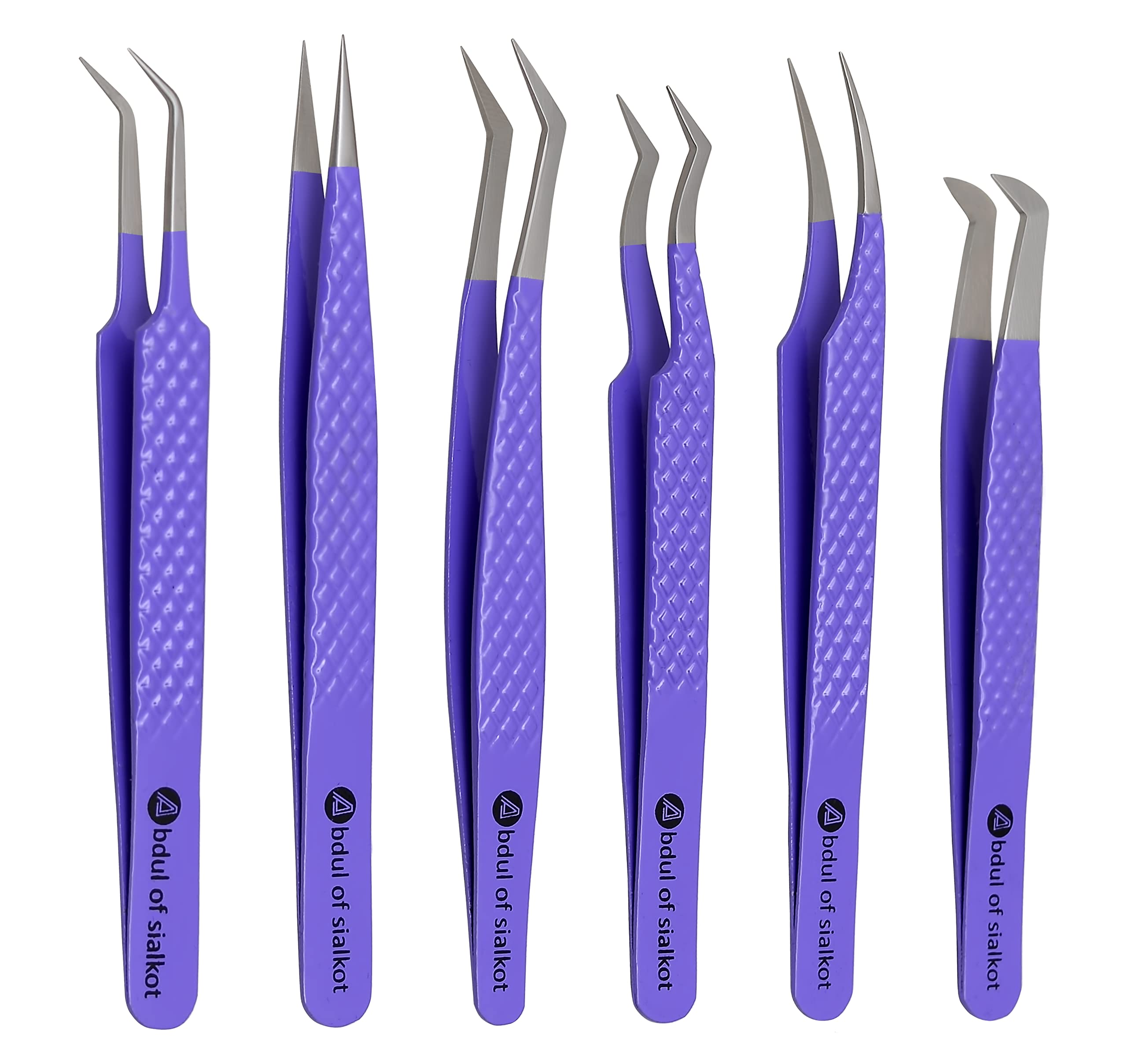 Abdul Of Sialkot Purple Abdul Of Silakor Eyelash Extension Tweezers Set 6 Piece For Volume Lash Extensions Stainless Steel Eyelash Tweezers For Lash Extensions Isolation & Classic Lashes Tweezers Set (Purple)