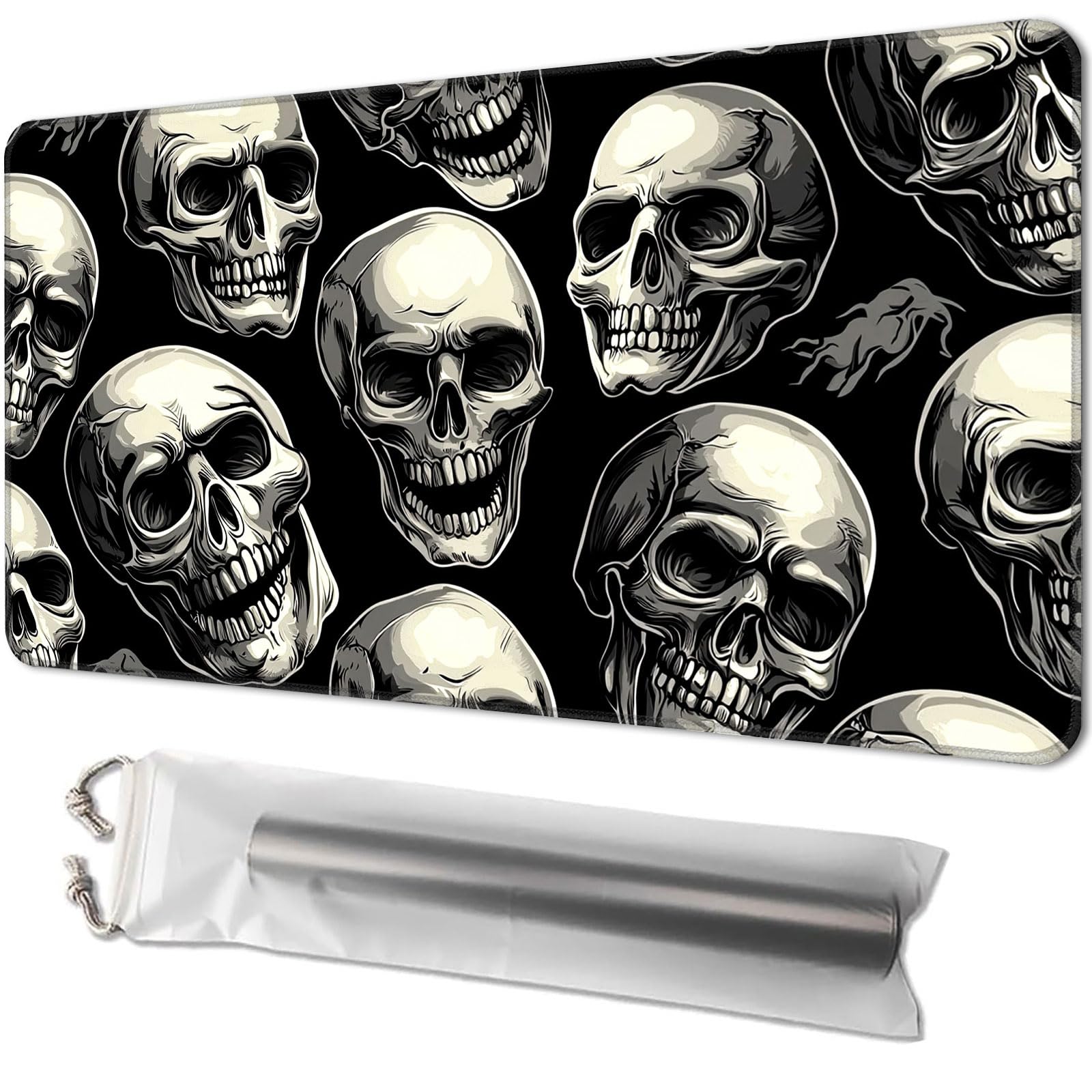 Playmat for TCG, with Free Storage Bags, Game Mat 24 x 14 inches, MTG and Board Game Mat for Cards, Ideal for Card Game Enthusiasts, Pattern of Skulls