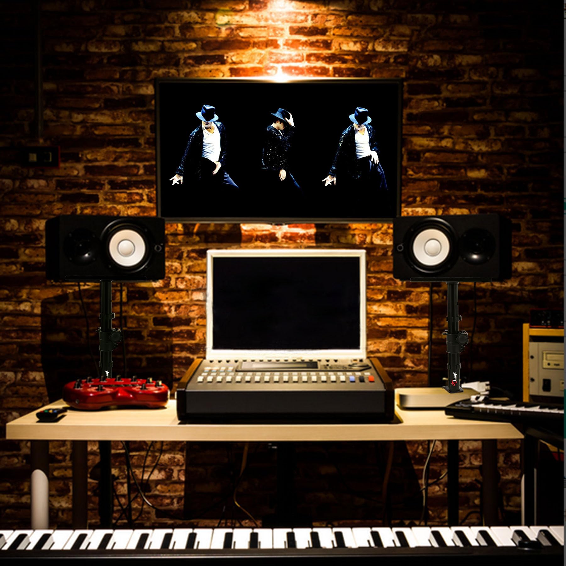 Tlingt Support Studio Monitor Ständer, Lautsprecher Tischhalterung, Ständer für Lautsprecherboxen mit Tischklemme für Studiomonitore, Klemmhalterung, Drehbar, Neigbar, Höhenverstellbar, Schwarz