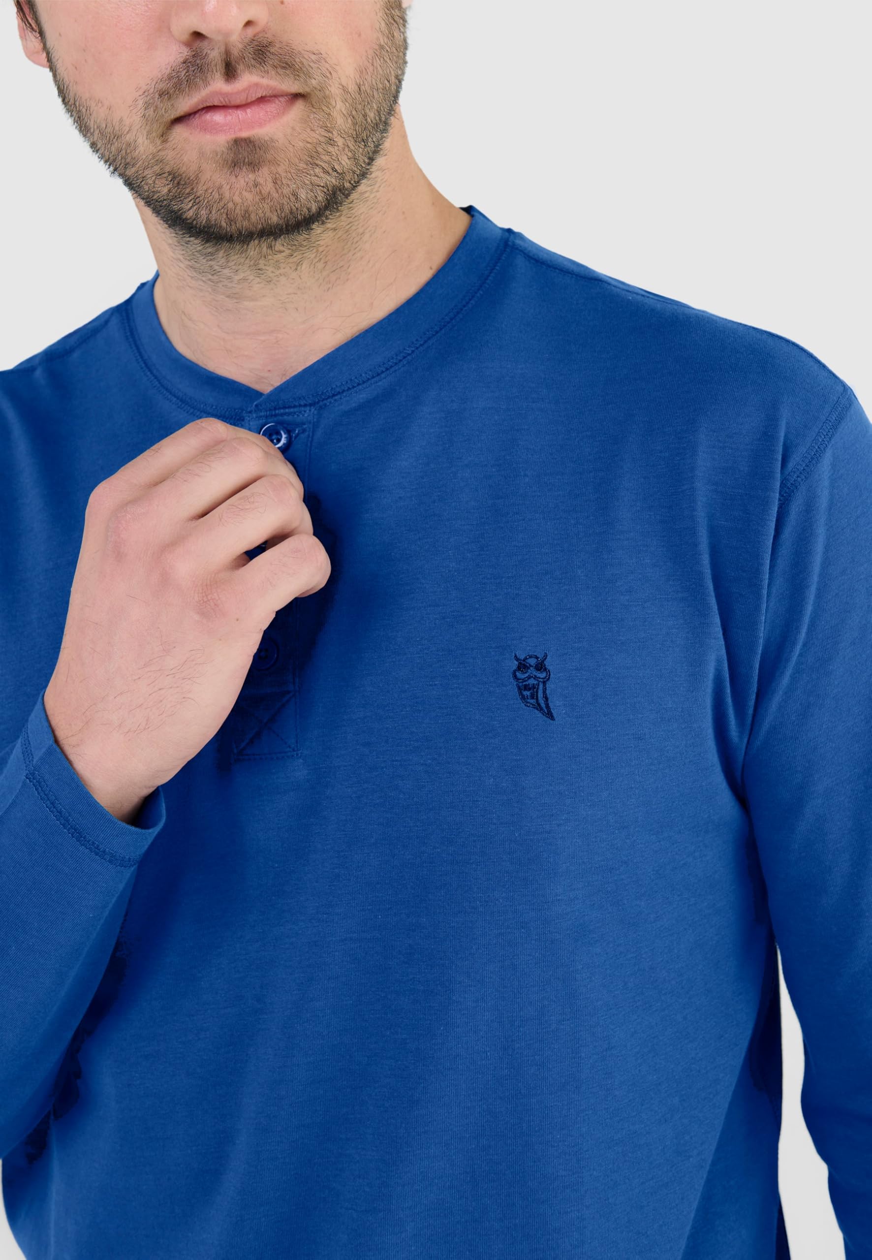 El Búho Nocturno Camiseta Pijama Hombre Algodón 100% o Mezcla - Manga Larga Invierno/Corta Verano - Botones Lisa Parte Arriba Ropa Dormir Interior T-Shirt Básica - 100% Algodón, Azul 7527, L