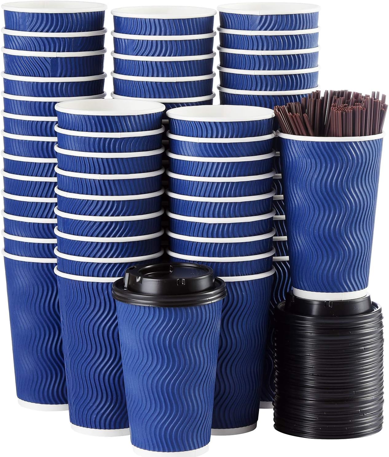 - Disposable Coffee Cups with Lids and Straws - 16 oz (90 Set) Togo Hot Paper Coffee Cup with Lid To Go for Hot/Cold Beverages Espresso Tea Insulated Reusable Cold Drinks Ripple Cups Protect Fingers!