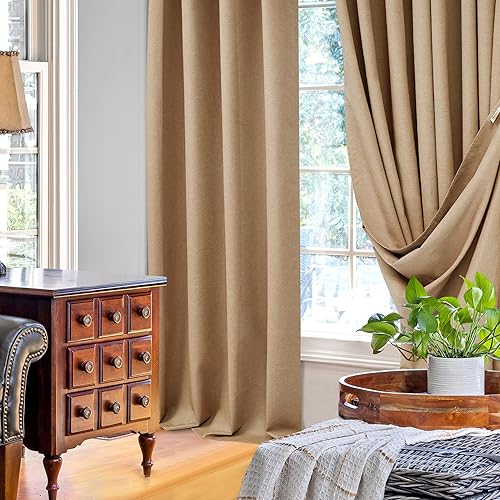 Miniatura 2 de Deconovo Cortinas ligeras de lino sintético totalmente opacas para sala de estar, dormitorio, puerta corrediza, patio, bloqueo de luz, aislamiento