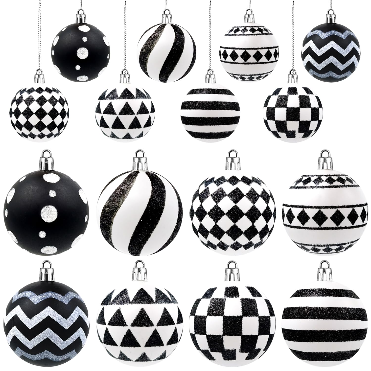 16 Pieces Christmas Polka Dot Ornaments Black and White Winter Balls Farmhouse Christmas Ball Ornaments Black and White Checkered Ball Ornament for Holidays Party Events Tree Decoration