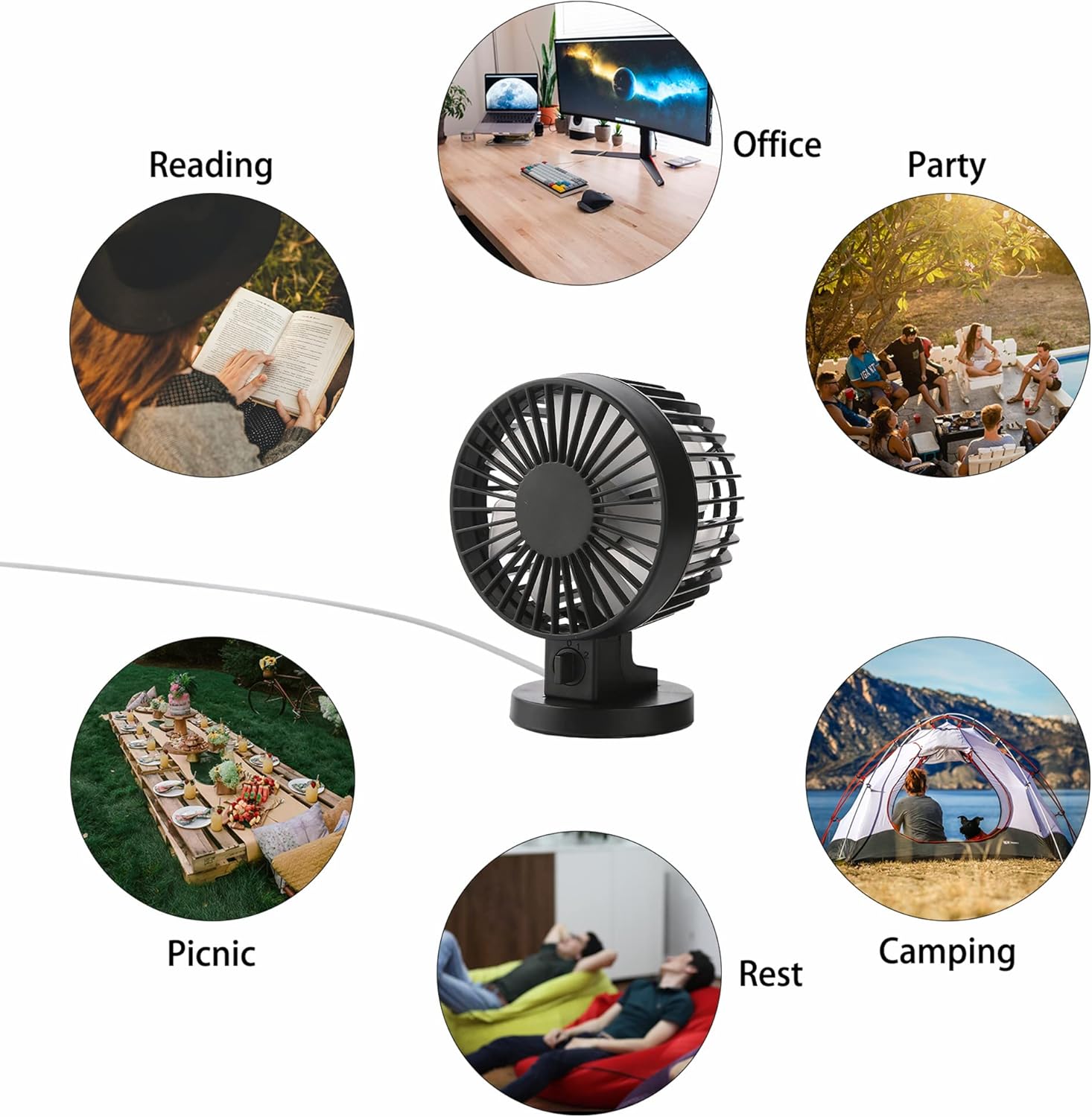 5V USB-Powered Fan Cooling Air Fan Two Speeds Powerful Fan with Motion Sensor Automitically On/Off for Office Computer Desk Student Dormitory Study - Black