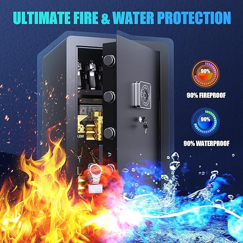 Miniatura 7 de Caja de seguridad de 3.5 pies cúbicos a prueba de fuego impermeable para el dinero, segura para el hogar, biométrica caja fuerte para dinero pequeño