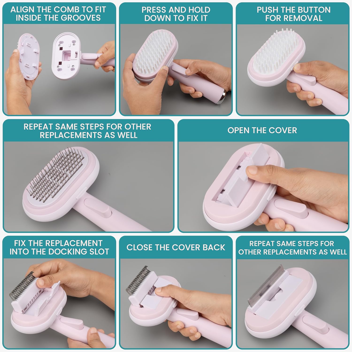 Belle Vous Pink 5-in-1 Pet Grooming Brush Kit - Shedding, Dematting & Loose Undercoat Cleaning Tool - Bristle Pin Comb for Long/Short Hair Cats & Dogs 5 81+GS6y0LfL. AC SL1500