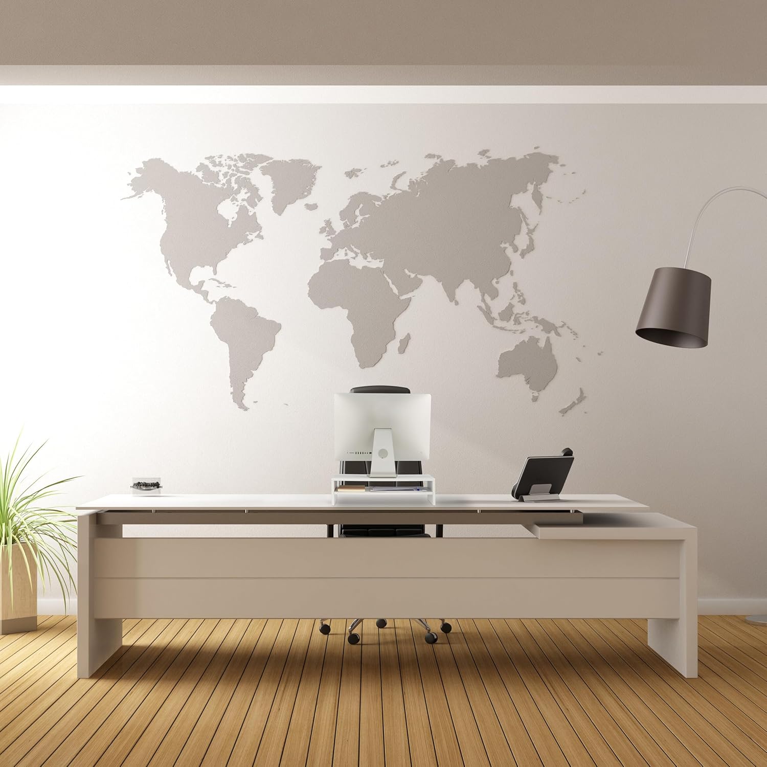 Relaxdays Monitor Stand, Additional Compartment, HWD 14.5 x 54 x 25.5 cm, Computer Screen Raiser for Desk, Modern, White, Fibreboard