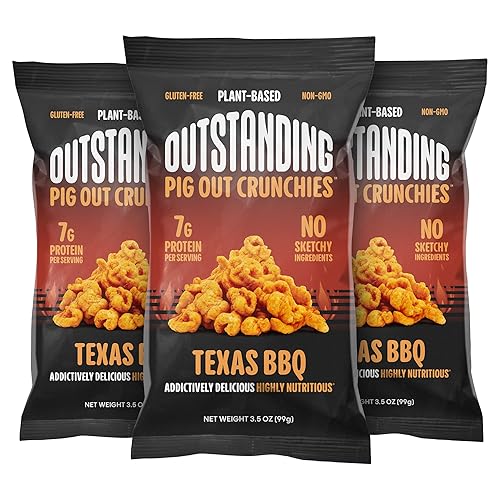 Outstanding Foods Pig Out Crunchies - Snacks de proteína vegetal crunchies Snacks de proteína vegana horneados no fritos Snacks sin gluten, sin