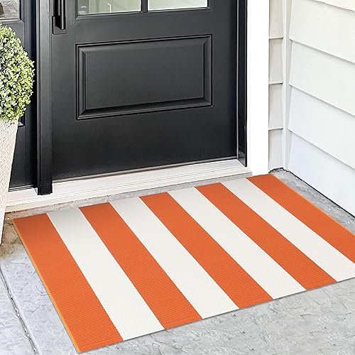 Miniatura 60 de KOZYFLY - Alfombra a rayas para exteriores de 3 x 5 pies, color rojo y negro, alfombra tejida a mano, lavable, tapete para exteriores, para entrada