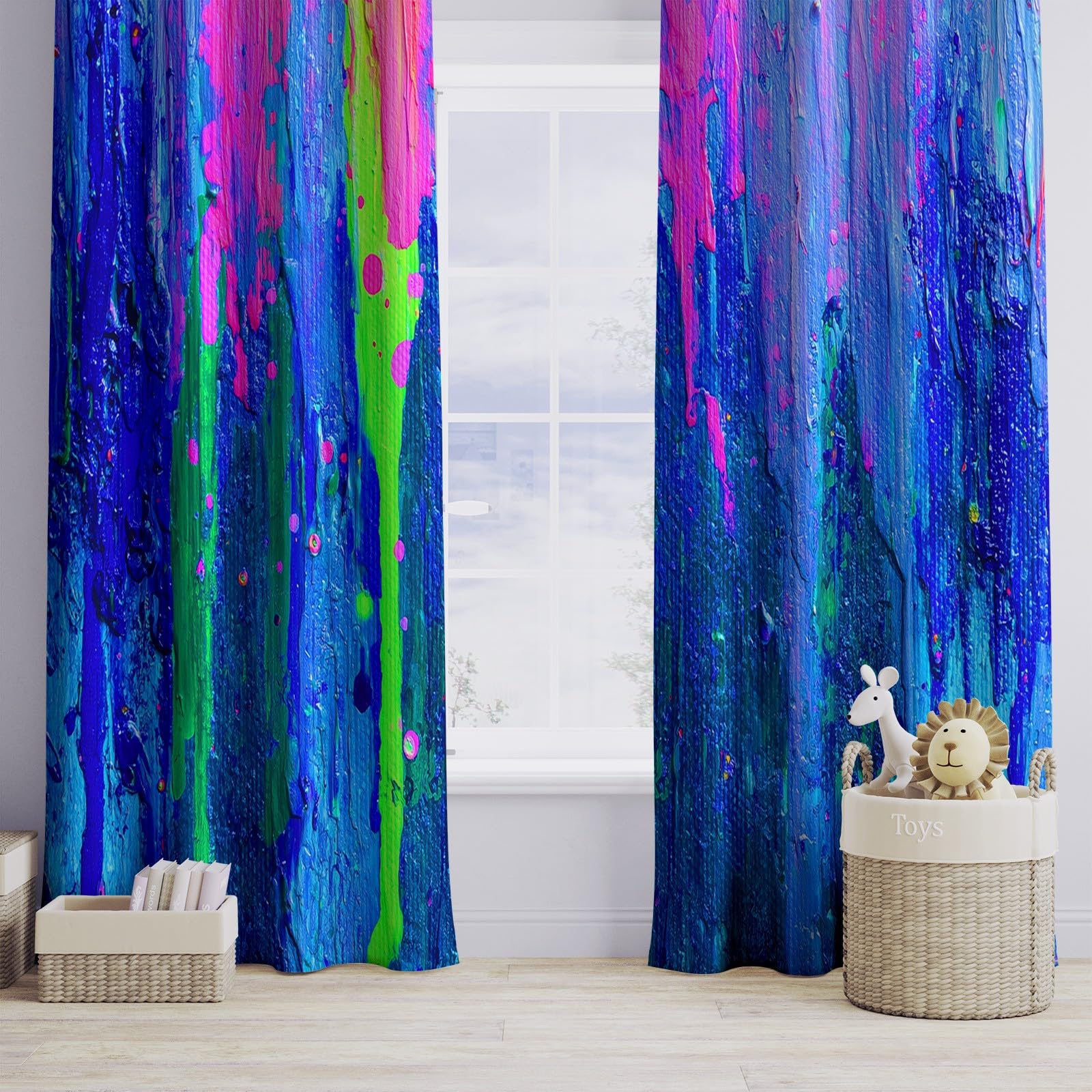 Generisch Kinderzimmer Vorhänge Abstrakt Textur Verdunkelungsvorhang Blickdicht mit Ösen, Blau Farbe Gardinen - für Jungen & Mädchen 140 x 245 cm (2er Set)