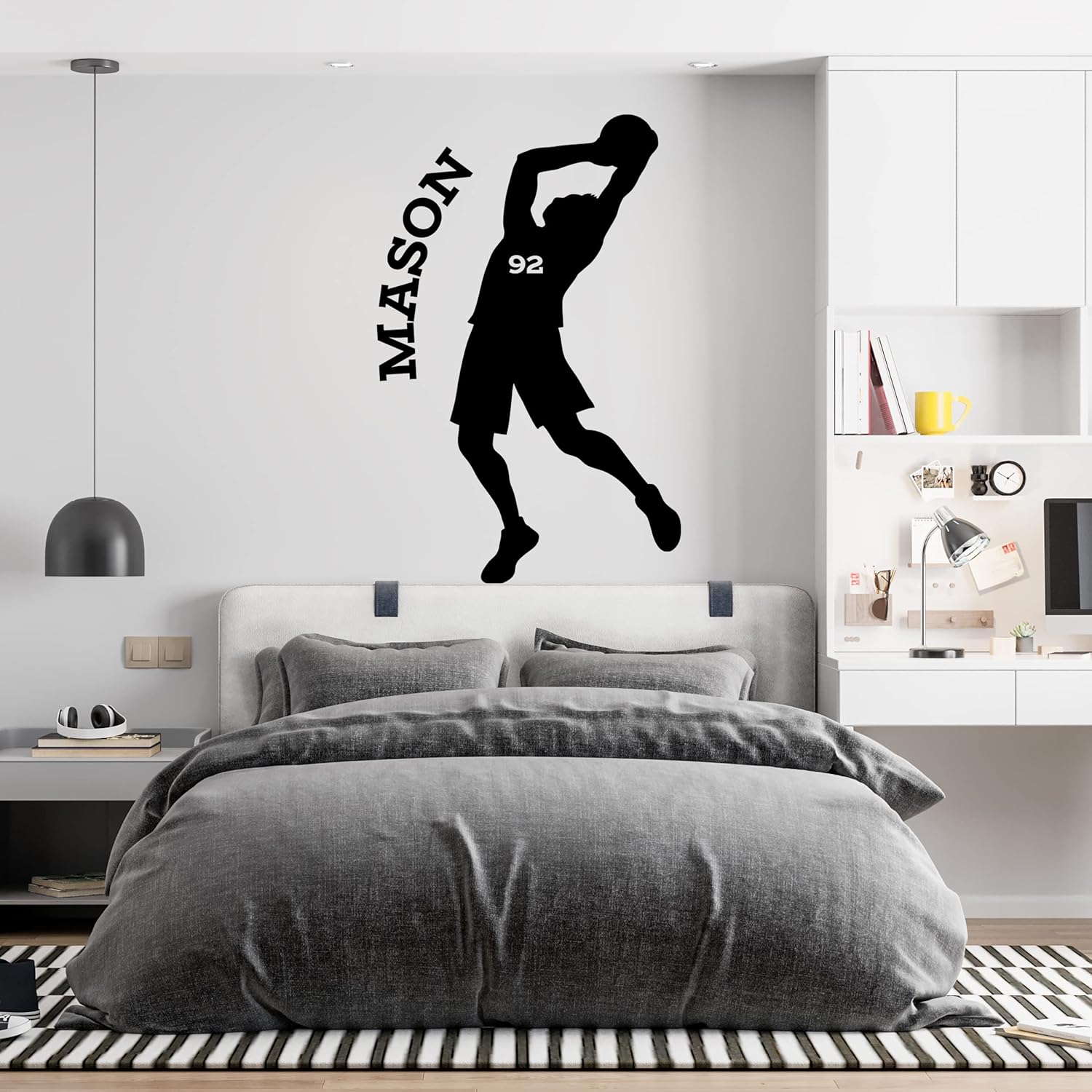 Basketball Name Decal - Quality Vinyl Sticker for Your Apartments - Wall Decoration with Player and Ball - Make Your Own Design - Put Name and Number - Personal Decoration for Boys and Children 30x42
