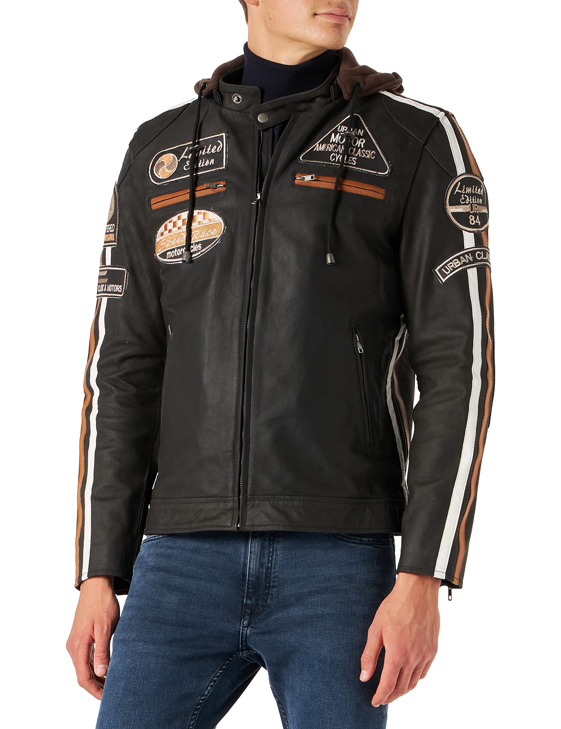 URBAN 5884 Veste de Moto Homme en Cuir d’Agneau Véritable avec Protections Amovibles – Blouson Moto avec Protections Dos, Épaules et Coudes — view 13
