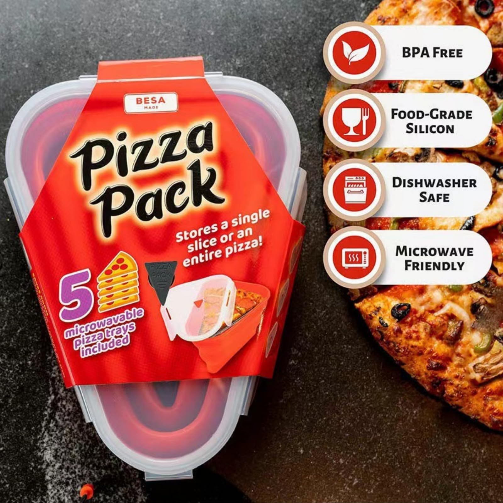 Pizzabox in silicone riutilizzabile pieghevole triangolare 25,2 cm x 19,2 cm x 10 cm