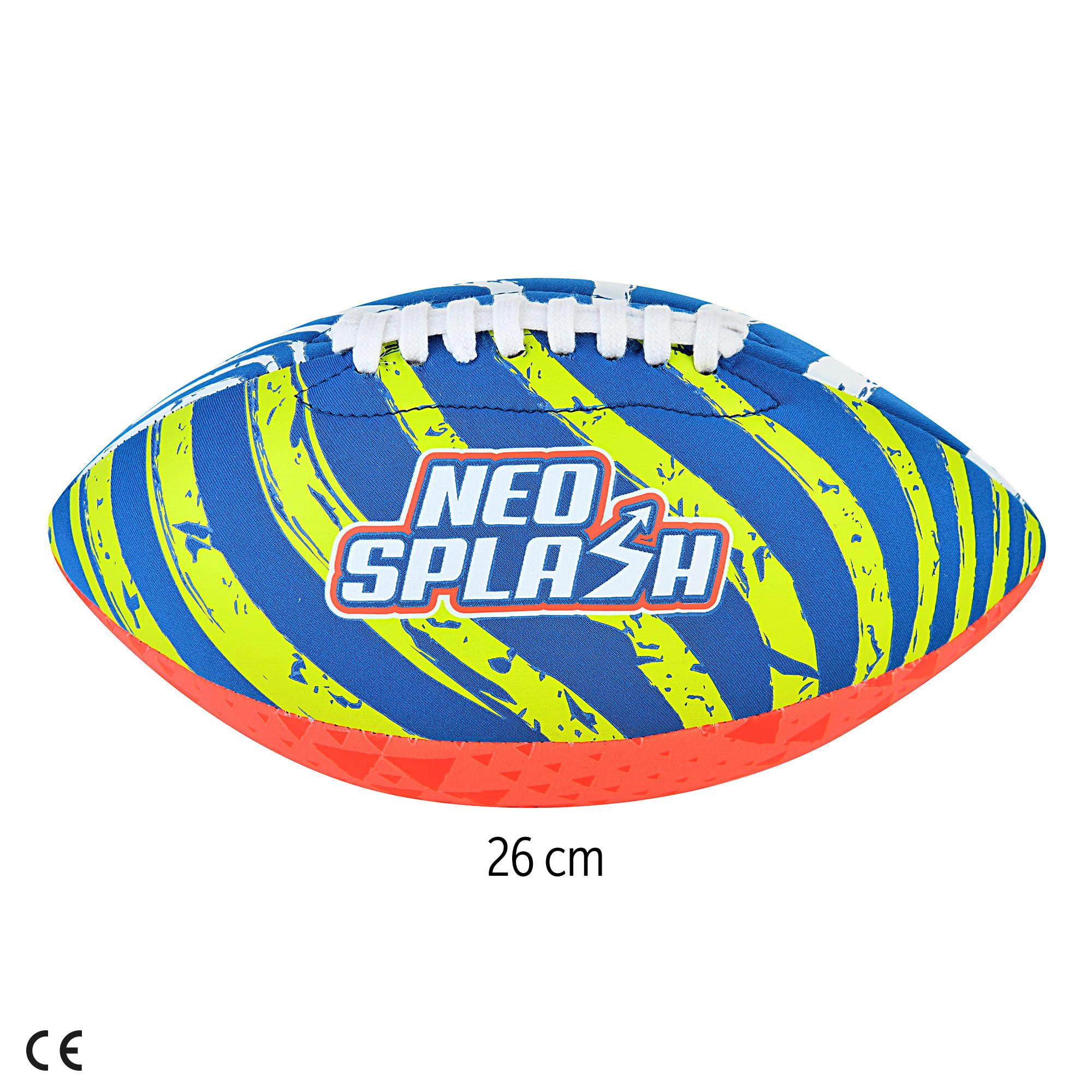 AKTIVE 54288 Neopren-Rugbyball für Wasser, 26 cm, leicht, schwimmend, wasserdicht, auffällige Farben, rutschfestes Design, optimal für Strand und Pool