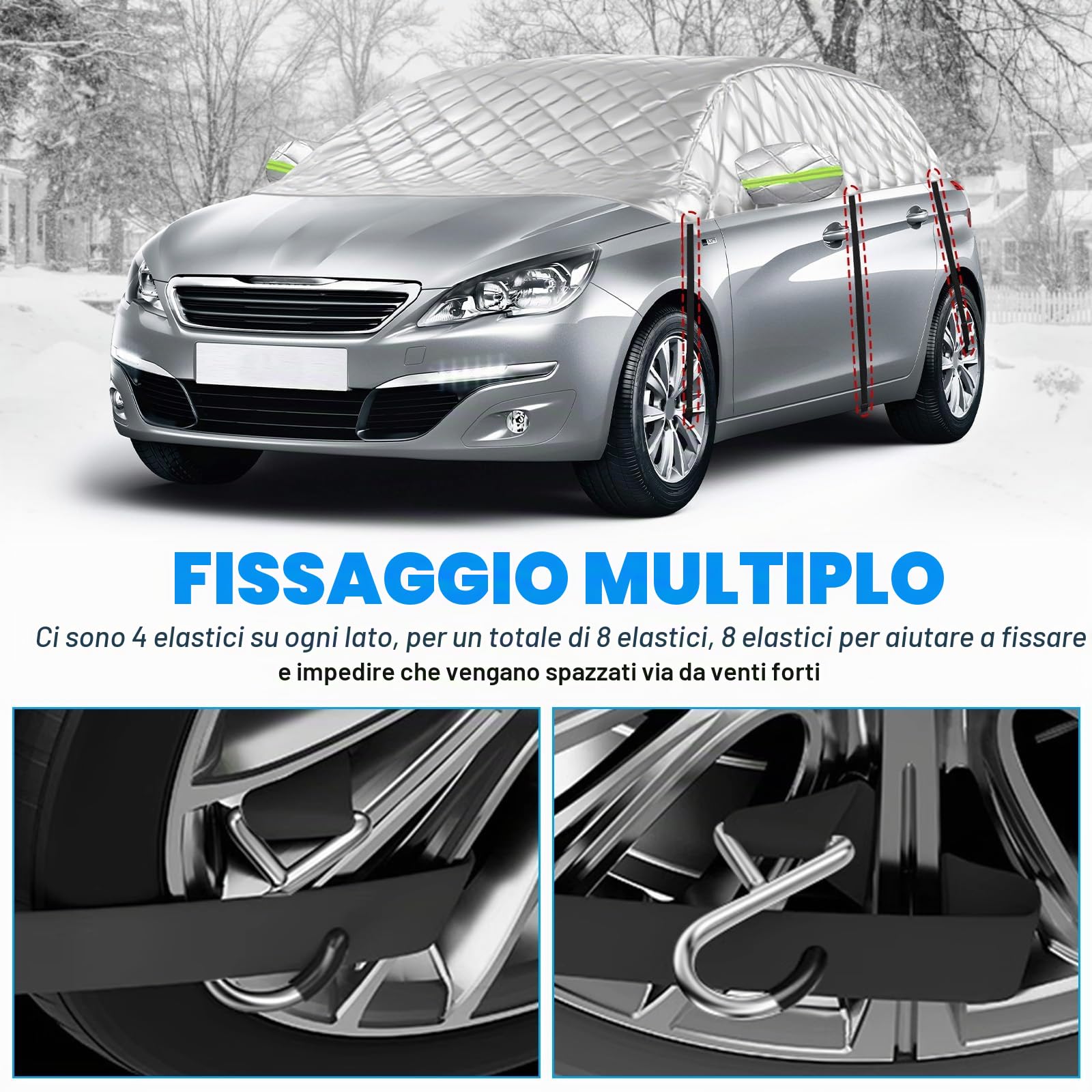 Copertura Mezza Auto Compatibile con Peugeot 308 2007-2025, Telo Copriauto Inverno Estate Copri Auto Antigrandine