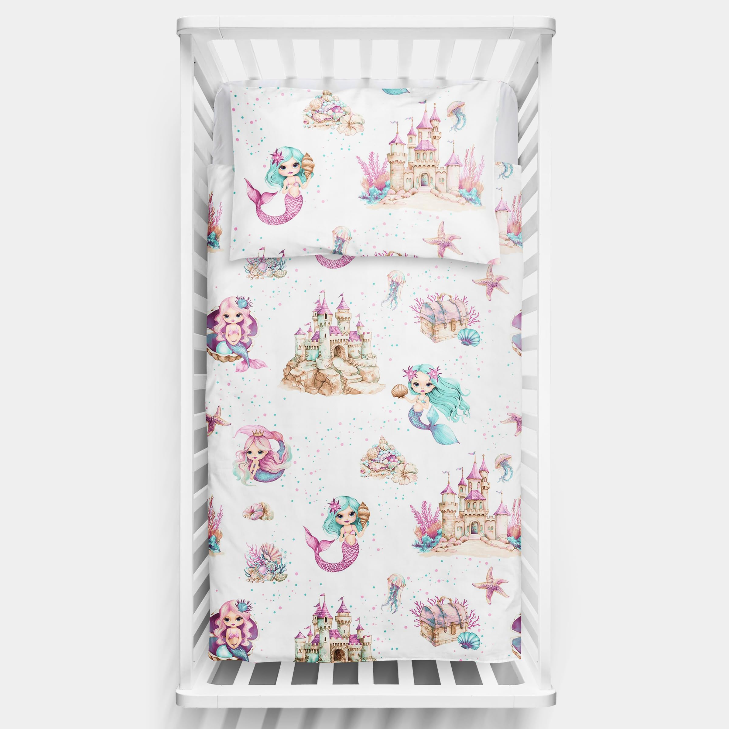 2 Piece Baby Kids Bedding Set 120x90 cm Duvet Cover & Pillowcase for Toddler Cot 12M+ (Mermaids)