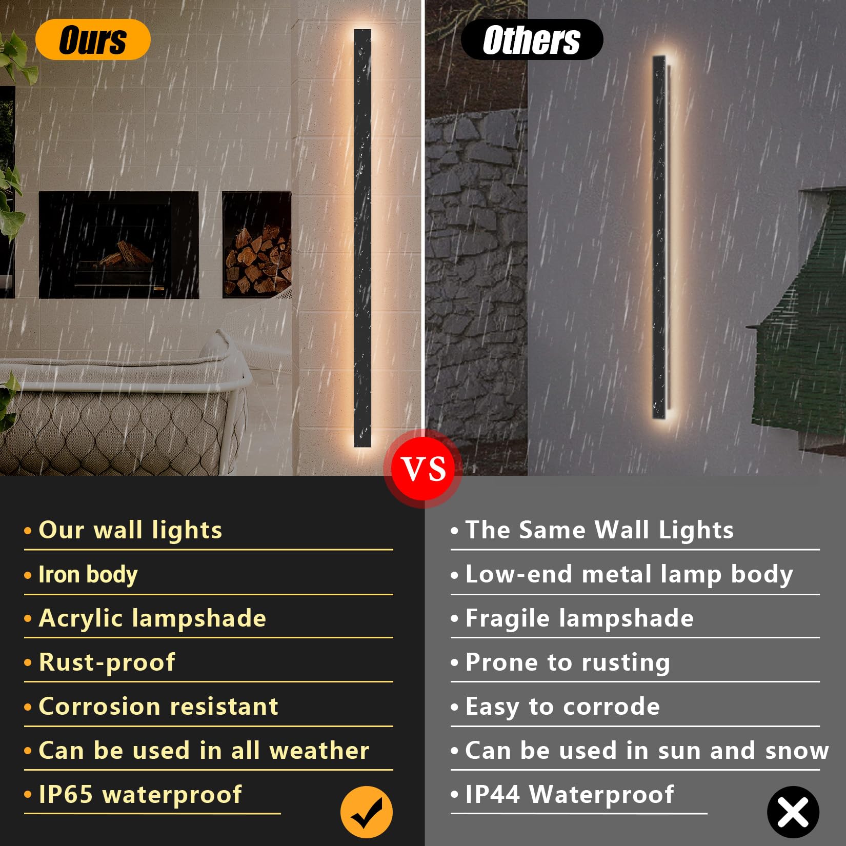 Klighten LED Lunga Applique da Esterno, Nero Lampada da Parete Interno, 150CM/45W Applique da Parete, IP65 Ferro Moderno Luci da Parete, per Ingresso Giardino Terrazza, Bianco Cald 3000K