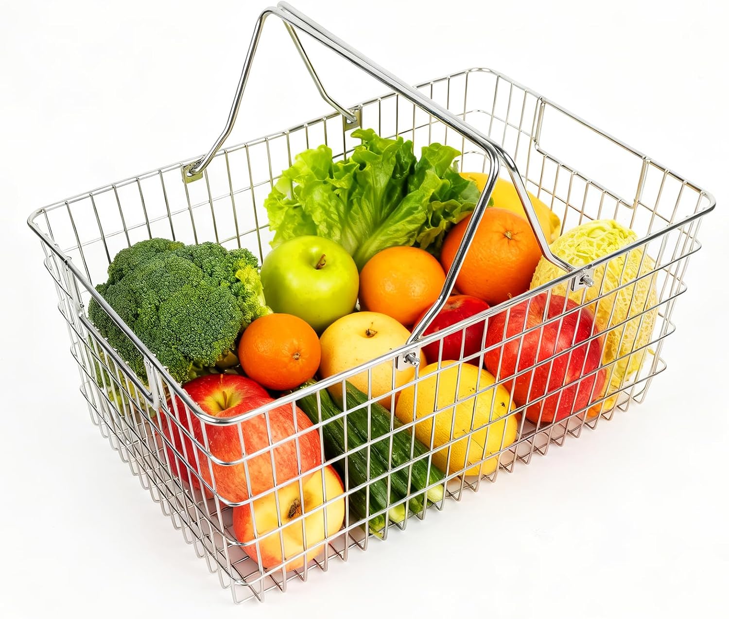 Wire Harvest Basket, Kitchen Organizers and Storage with Foldable Handle - 15.0"x9.8"x6.9" Portable Stainless Steel Picnic Baskets for Gathering Vegetables,Fruits,Kitchen,Garden,Picnic&Shopping (1, L)