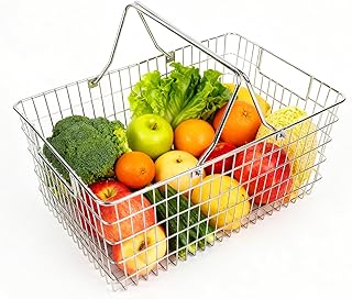 Wire Harvest Basket, Kitchen Organizers and Storage with Foldable Handle - 15.0"x9.8"x6.9" Portable Stainless Steel Picnic Baskets for Gathering Vegetables,Fruits,Kitchen,Garden,Picnic&Shopping (1, L)