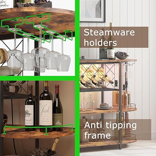 Miniatura 6 de Gabinete de vino mesa de centro con toma de corriente y luz LED, mesa de barra de café de tres niveles, estante de vino, barra de licor con gran