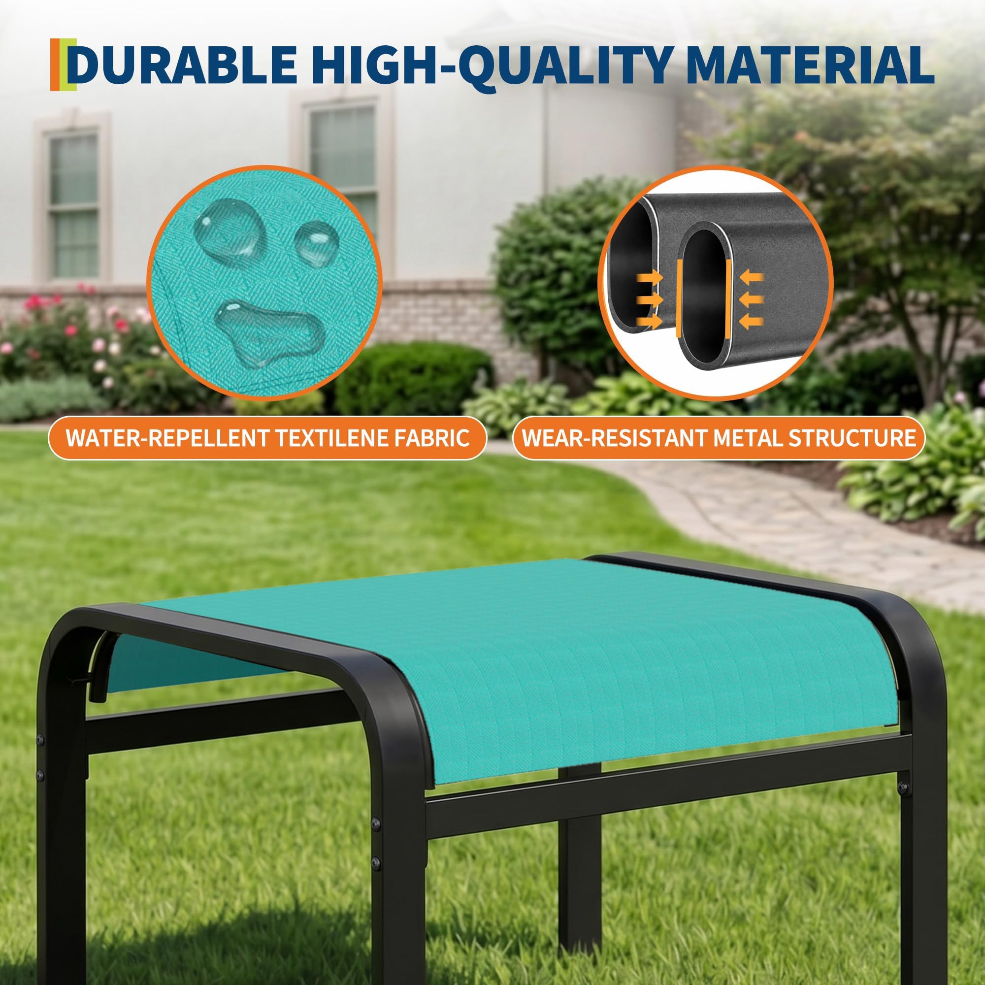 Garvee Textilene Outdoor Fußhocker – Klappbarer Hocker Für Terrasse Balkon, Cyan