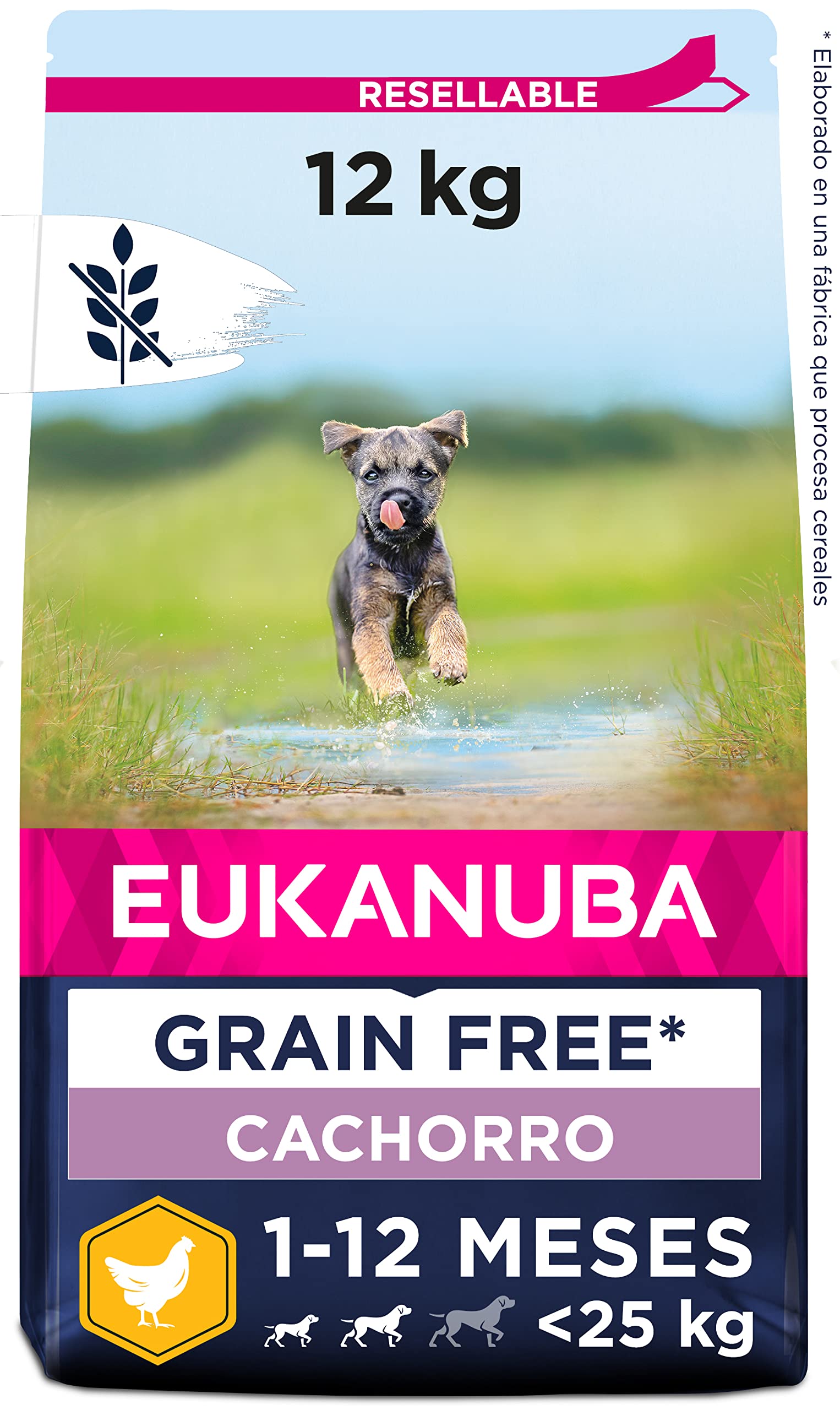 EUKANUBA Grain Free, Alimento para Cachorros de Razas Pequeñas y Medianas, Rico en Pollo, 12kg