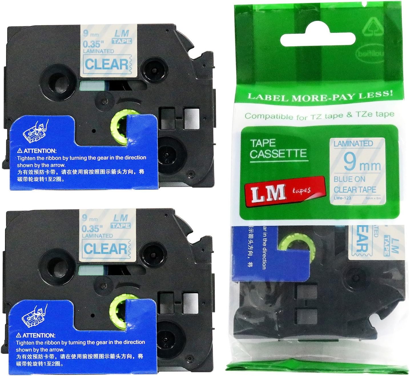 6/Pack LM Tapes - LMe-222 Premium 3/8" Red Print on White Label Compatible with Brother TZe222 Tape and Includes Tape Color/Size Guide. Replaces TZ-222 9mm 0.35 Laminated.