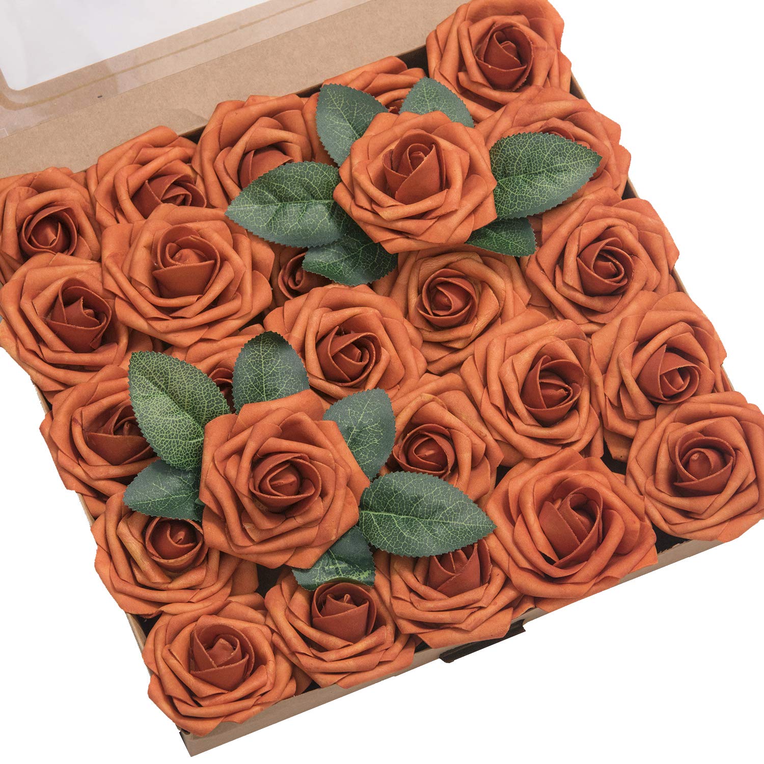Buy Ling's moment Artificial Flowers Burnt Orange Roses 25pcs Real