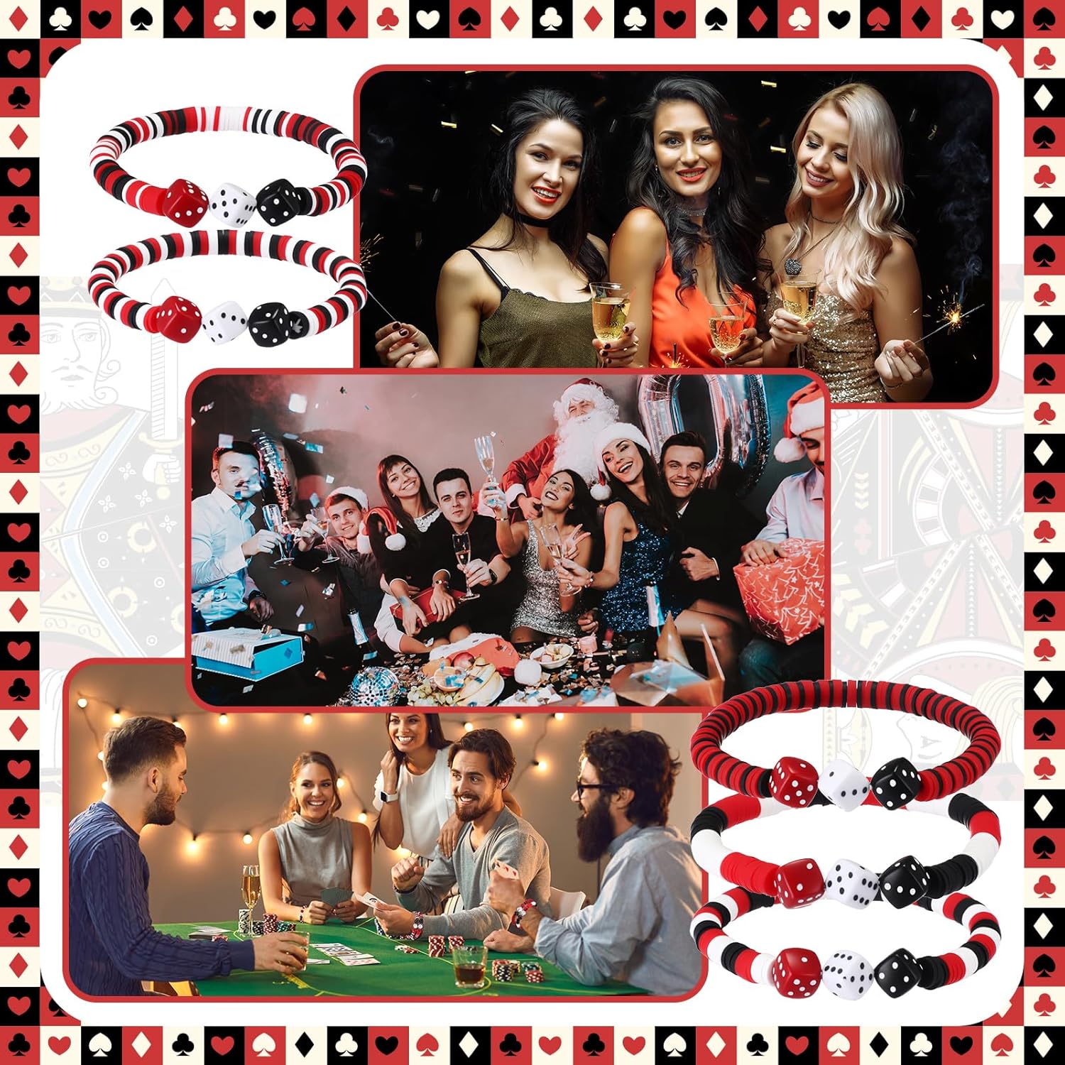 Tondiamo Casino Themed Party Favors Dice Polymer Clay Bracelets Poker Funny Cards Night Red Black White Bracelet Game Night Gifts Prizes for Guest Birthday Party Supplies - Image 7