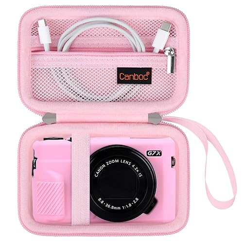 Canboc Tragetasche für Canon PowerShot G7 X Mark II/G7 X Mark III/G5 X Mark II.G7X Digitalkamera, Point and Shoot Vlogging Kameratasche, Reißverschluss Mesh Tasche passt USB Kabel, Batterien, Rosa - Klein-Rosa