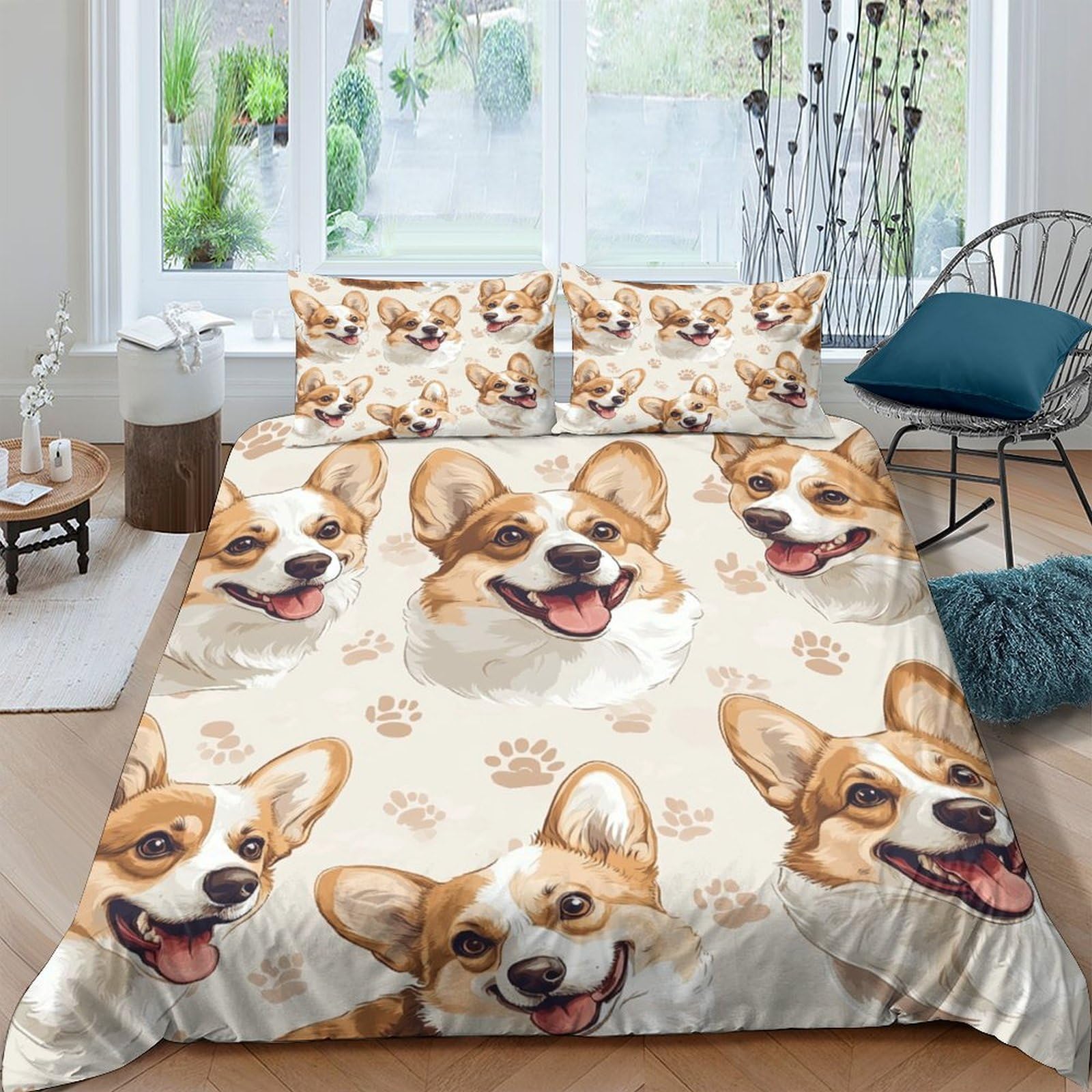 Ctjqhvkz Style-9 3D Printed Corgi Dog Fitted Sheet Microfiber Anti-Slip Cute Paw Bed Sheet For Bedroom Guest Room Mattress Decor Single（135X200cm）