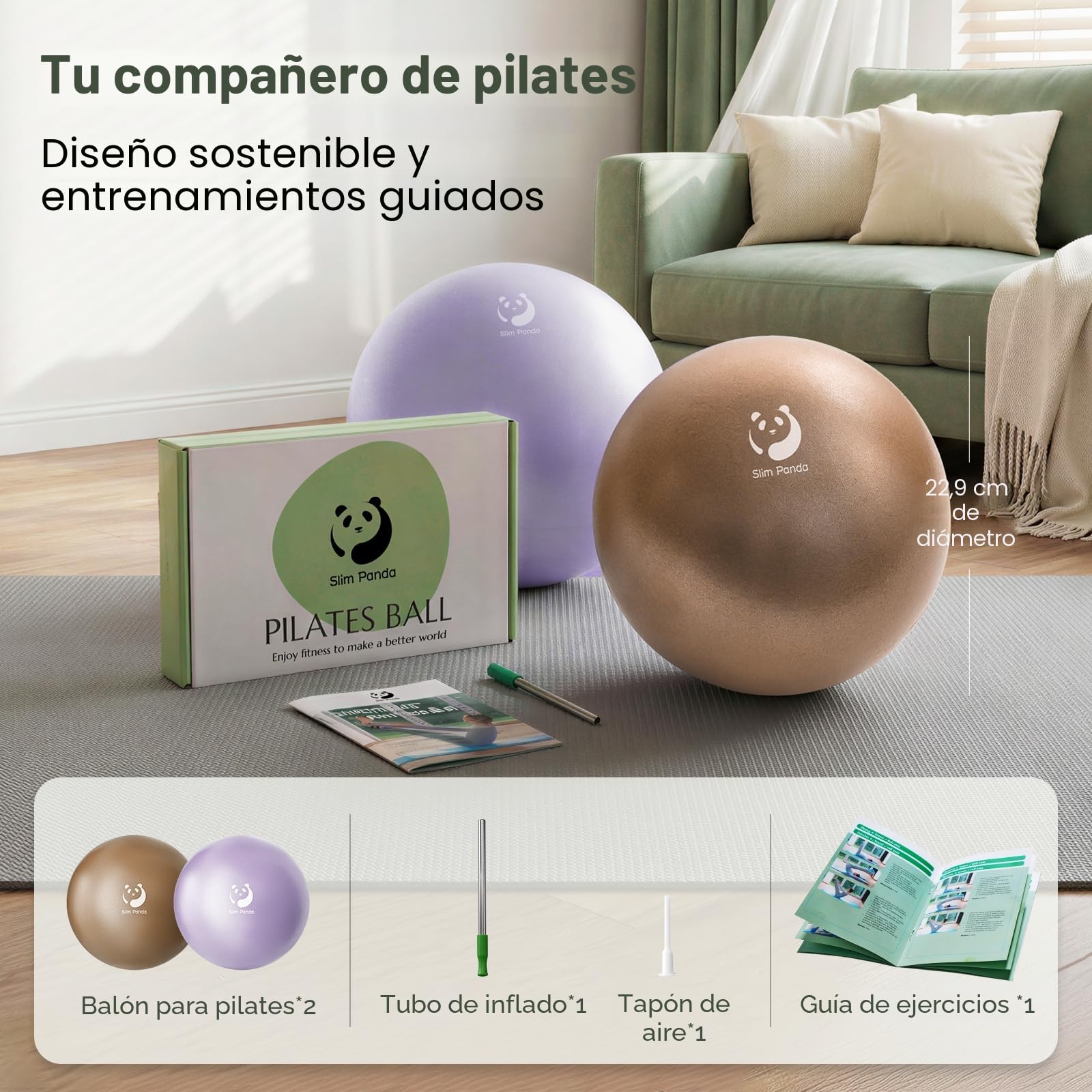 Slim Panda Pelota de Pilates 23cm Antiexplosión Antideslizante PVC Yoga Fitness
