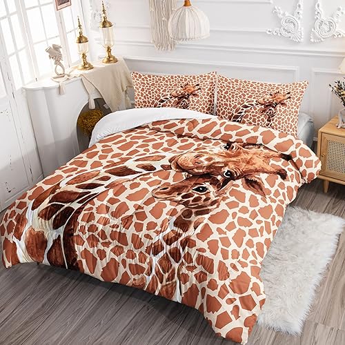 Miniatura 2 de BailiPromise Juego de edredón de jirafa, tamaño individual, juego de ropa de cama con estampado de animales para niños y niñas, juego de edredón de