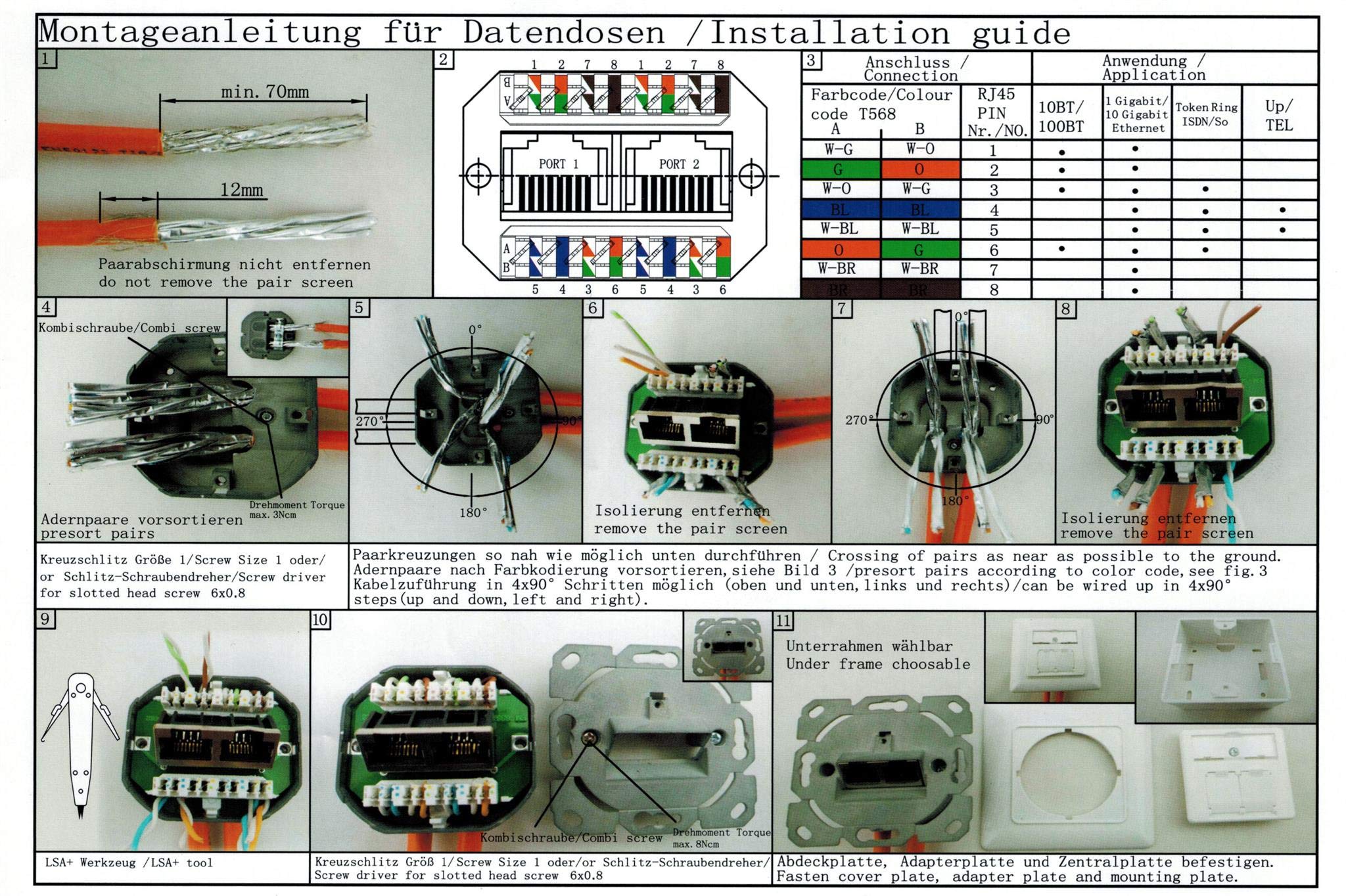 deleyCON Toma de Red CAT6a - 2x RJ45 Blindado Montaje Empotrado Ethernet 10 Gbit - Cable de Conexión e Instalación LAN - Blanco | Blindado, montaje empotrado, 10 Gb Ethernet red LAN Lata, cable de conexión, cable de red y cable de instalación