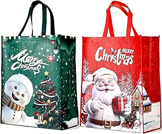 Gyoungt 50x40x20cm Christmas Tote Bags with Handle, 2PCS Super Large Christmas Gifts Bags Jumbo Xmas Gift for Present Wrapping