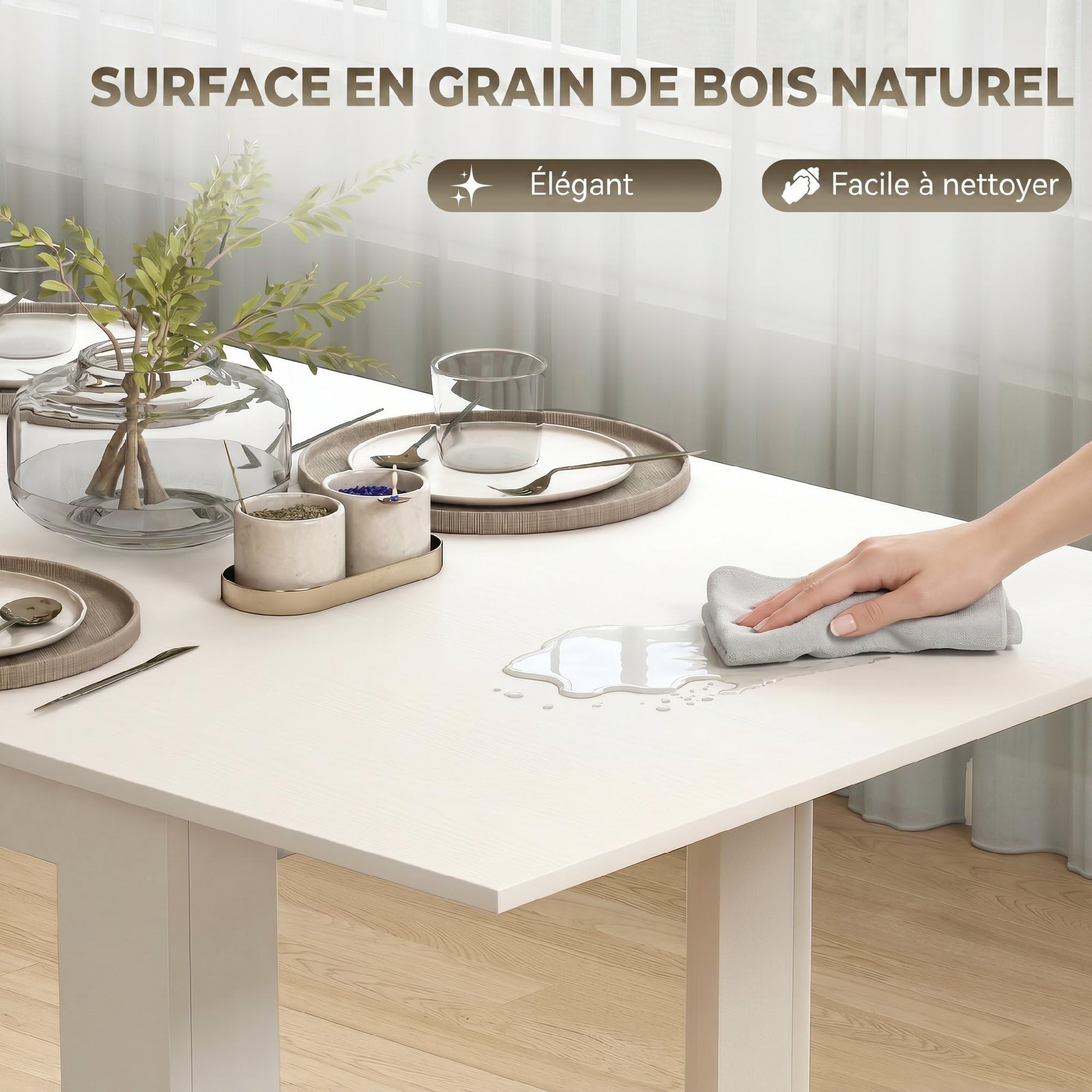 HOMCOM Tavolo da pranzo allungabile moderno 140-180x80cm Bianco | Tavolo da cucina rettangolare, posti 6-8, salvaspazio