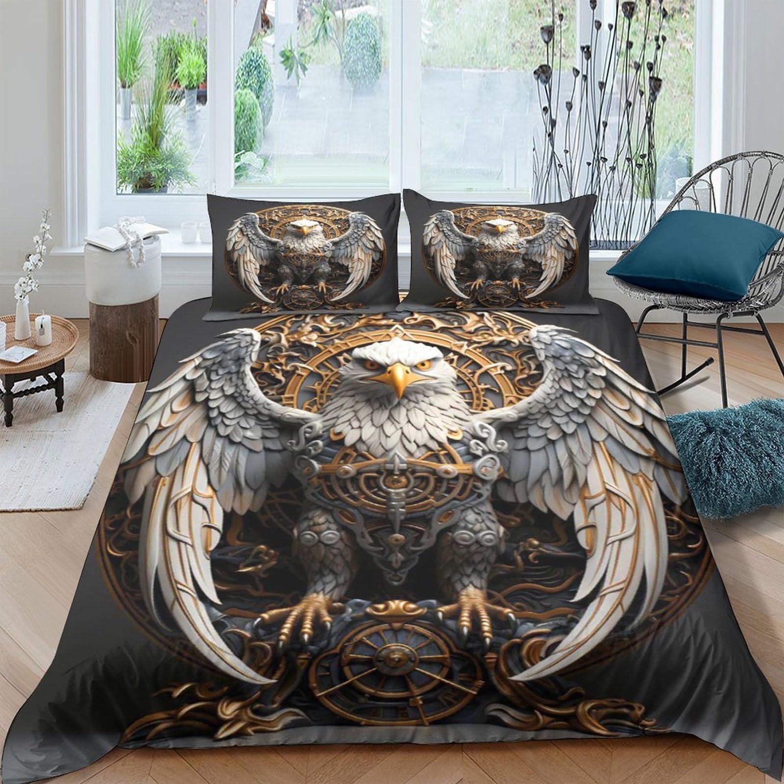 Ctjqhvkz Style-3 3D Printed Majestic Eagle Fitted Sheet Microfiber Soft Decorative Golden Mandala Mattress Cover For Bedroom Dorm Apartment Single（135X200cm）