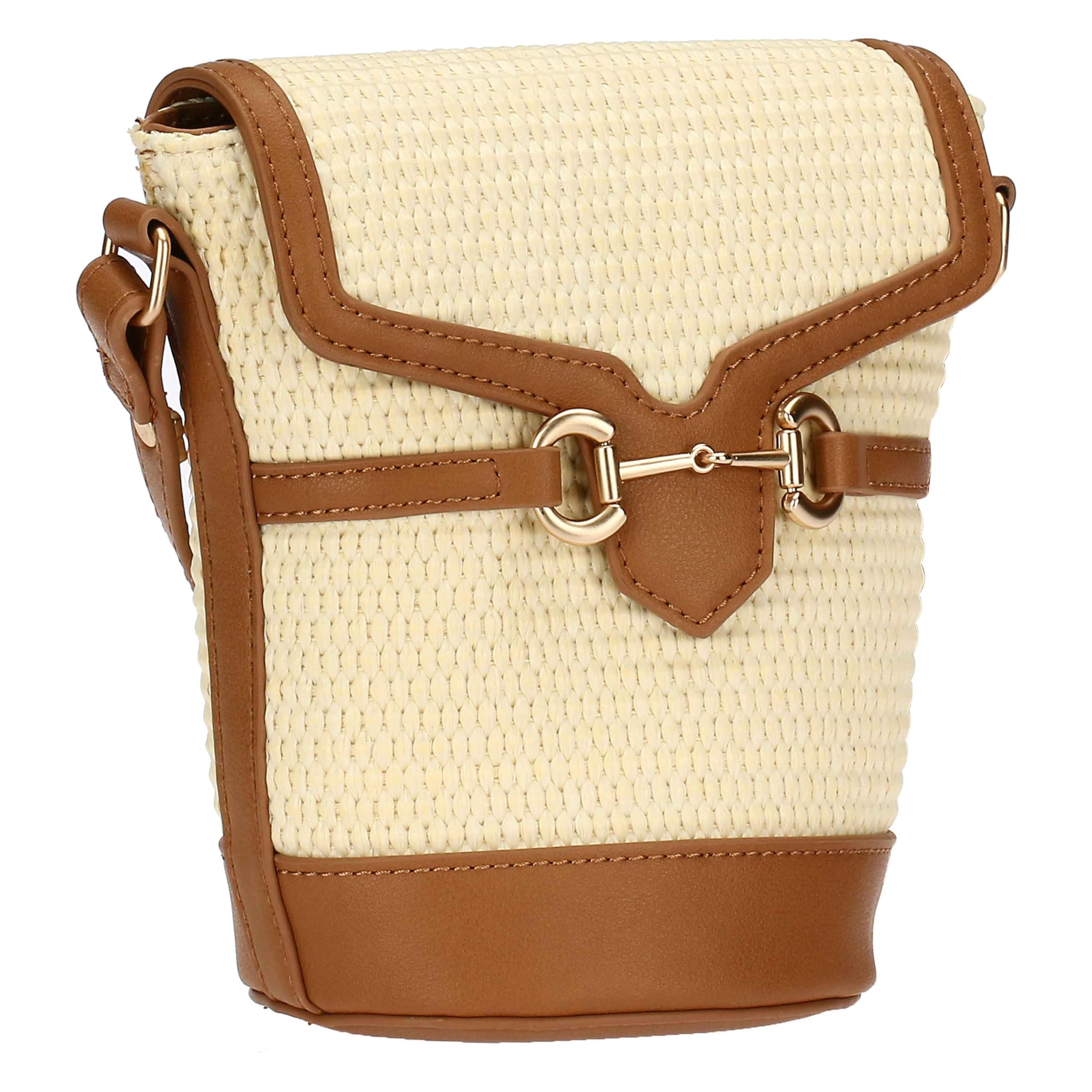 THUN - Borsa secchiello in paglia ed ecopelle, Materiale principale 65% PP, 35% cotone, Fodera 100% Poliestere, Rifiniture 100% Poliestere, Metallo, Collezione Sempre con Me, 11.5 x 9.5 x 17.5 cm