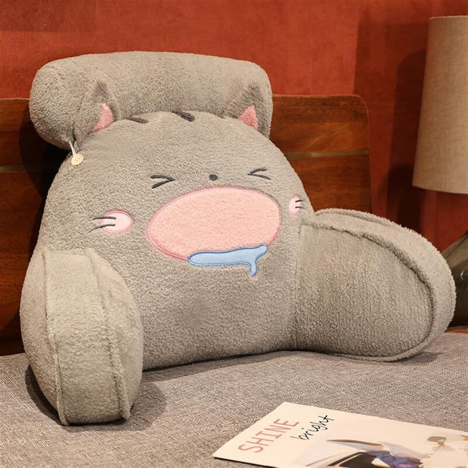 Uoxhfdh Grey Back Support Cushion Rest Office Cartoon Animal Pillows Plush And Pp Cotton Cushions(,75X50cm)