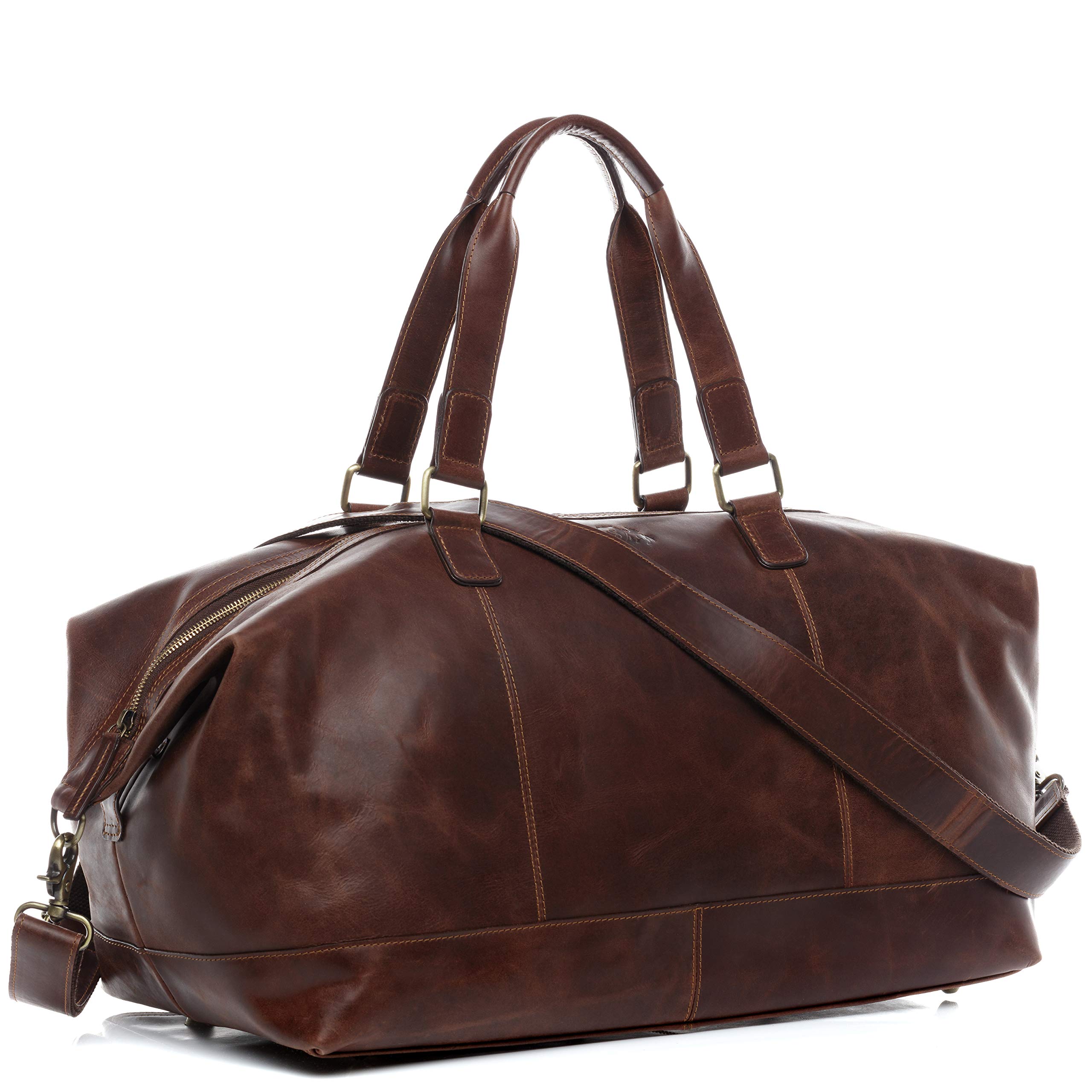 SID & VAIN® Bolsa de Viaje tamaño Grande Logan Bolso de Deporte Fin de Semana Maletín Weekender Equipaje de Mano Cabina Piel marrón