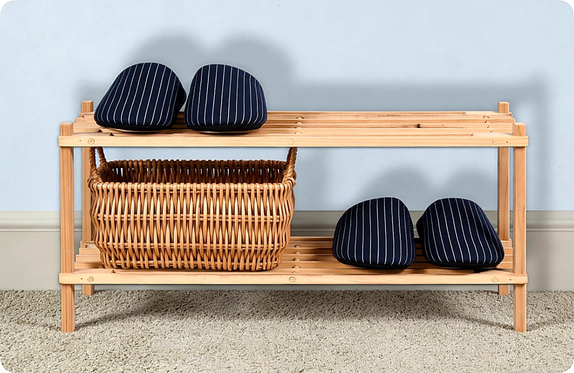 FAHD TRADERS Wooden Shoe Rack Storage Stand | 2/3/4 Tier Stackable Shoe Organiser | Space Saving Shelf for Hallway, Bedroom & Entryway | Natural Wood Shoe Storage Unit (64 x 26cm) (2 Tier: 29.5cm)