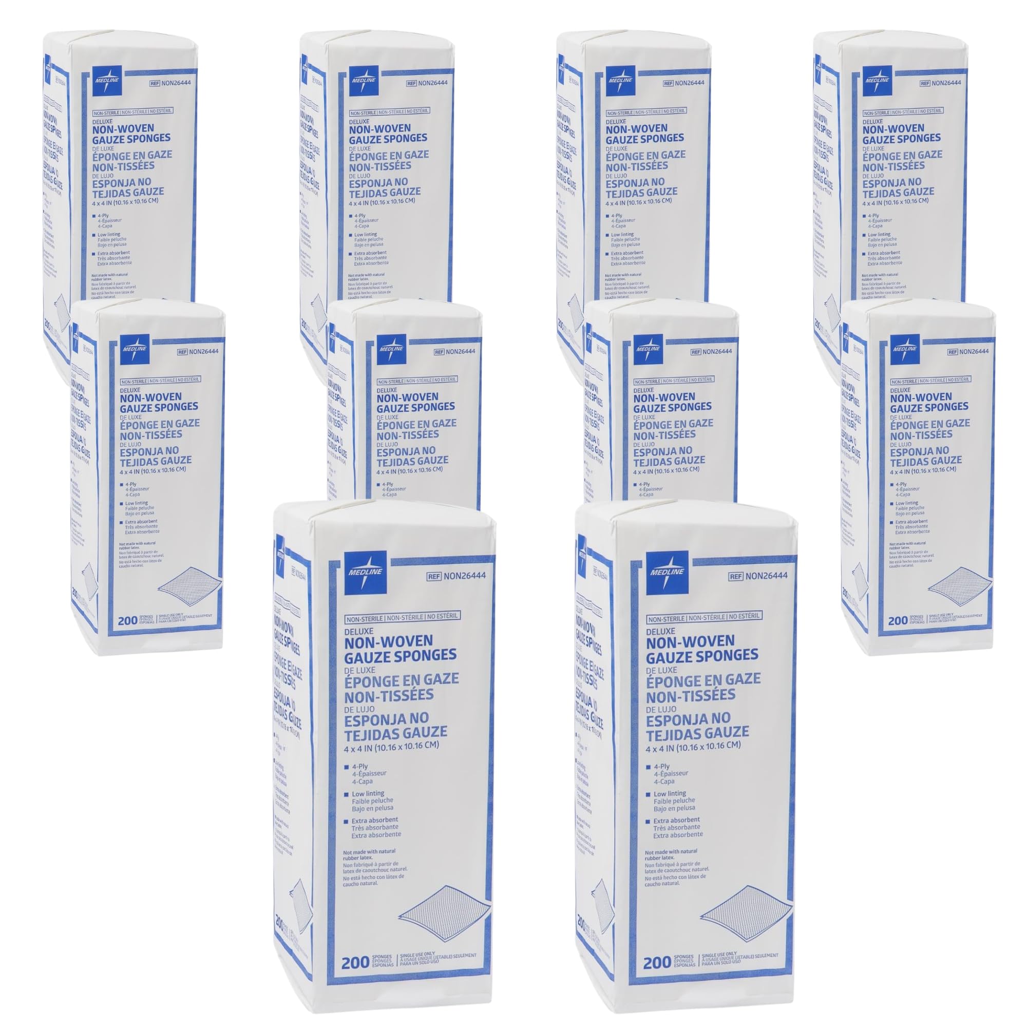 Medline Deluxe Non-Sterile Nonwoven 4-Ply Gauze Sponges, 4" x 4", Ideal for Wound Dressing, Pack of 200 — Amazon image 3
