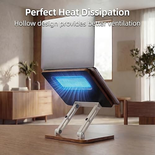 Miniatura 3 de Soporte ergonómico ajustable para laptop, elevador de madera y metal para laptop con disipación de calor hueca, plegable para uso de escritorio,