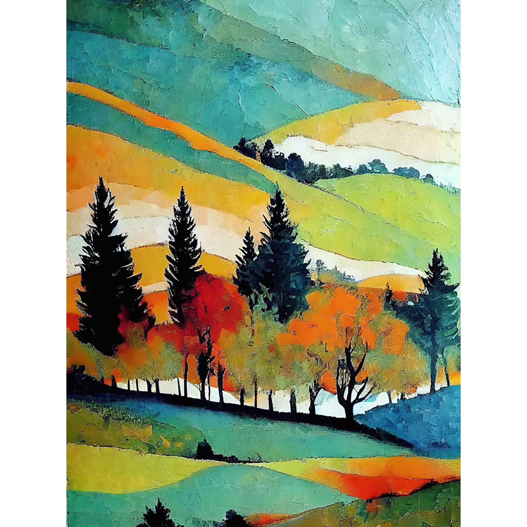 Wee Blue Coo Colourful Autumn Landscape Scotland Hillside Forest Oil Painting Unframed Art Print Poster Wall Decor 12X16 Inch