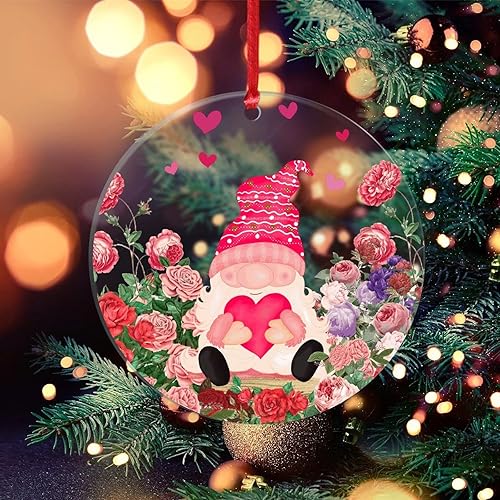 Bolas de Navidad para el día de San Valentín corazón rojo gnomo rosas Be Mine adornos acrílicos transparentes regalo de inauguración de la casa