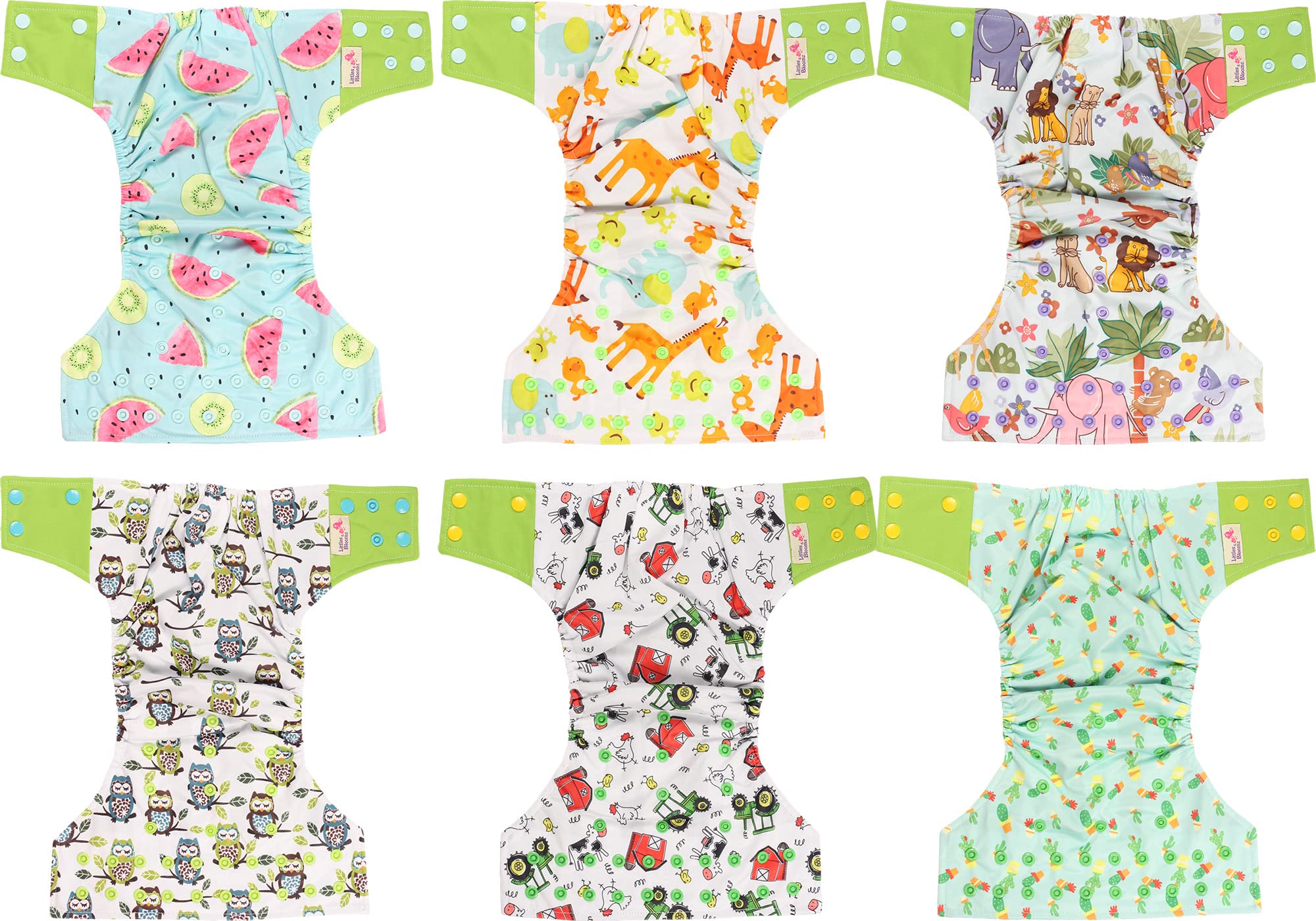 Littles & Bloomz Wiederverwendbare Windeln Baby Pocket Stoffwindel Charcoal Druckknopf 6 Windeln BCP-0601
