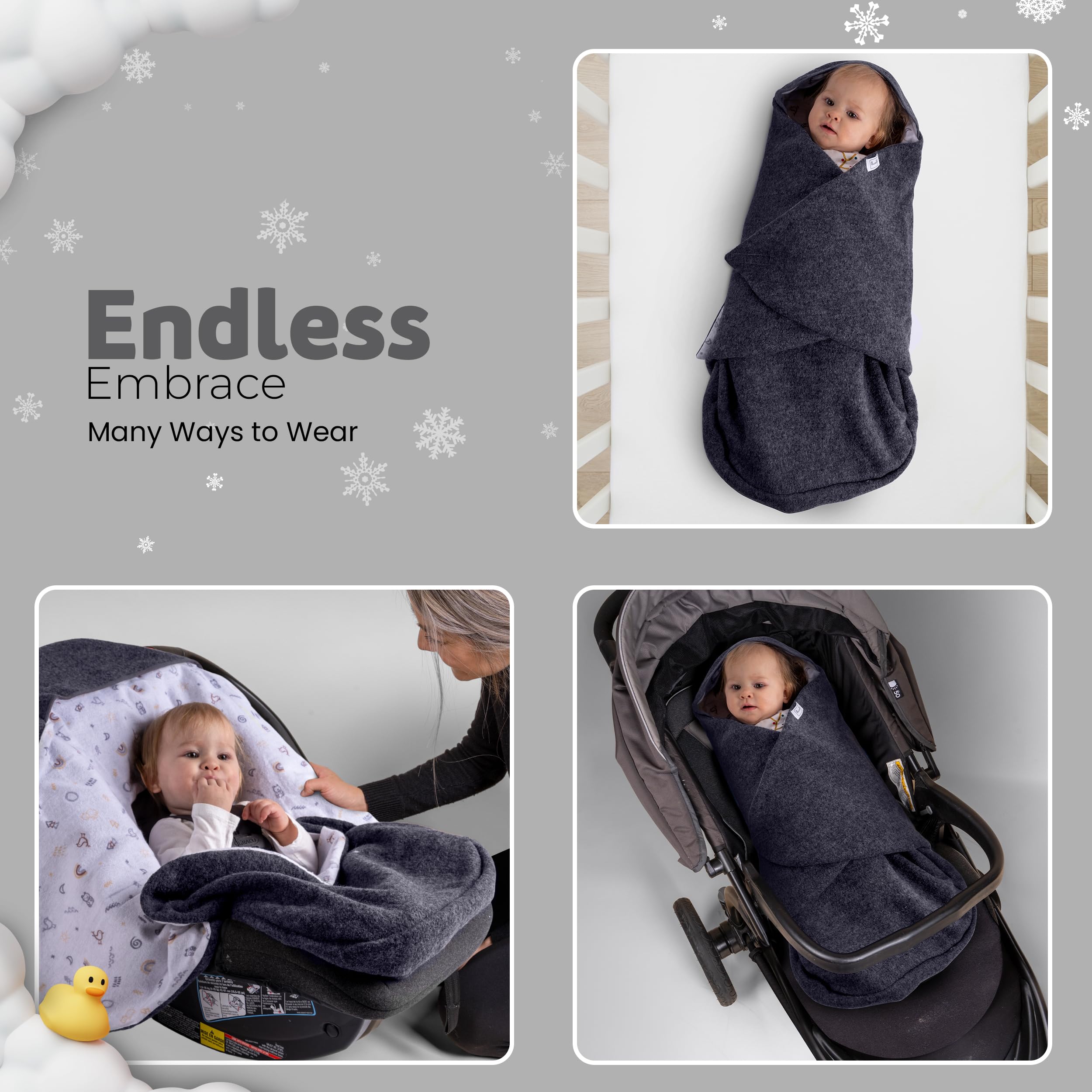 WOLLWALK Einschlagdecke Babyschale Maxi-Cosi Decke 100% Wolle Dunkelgrau