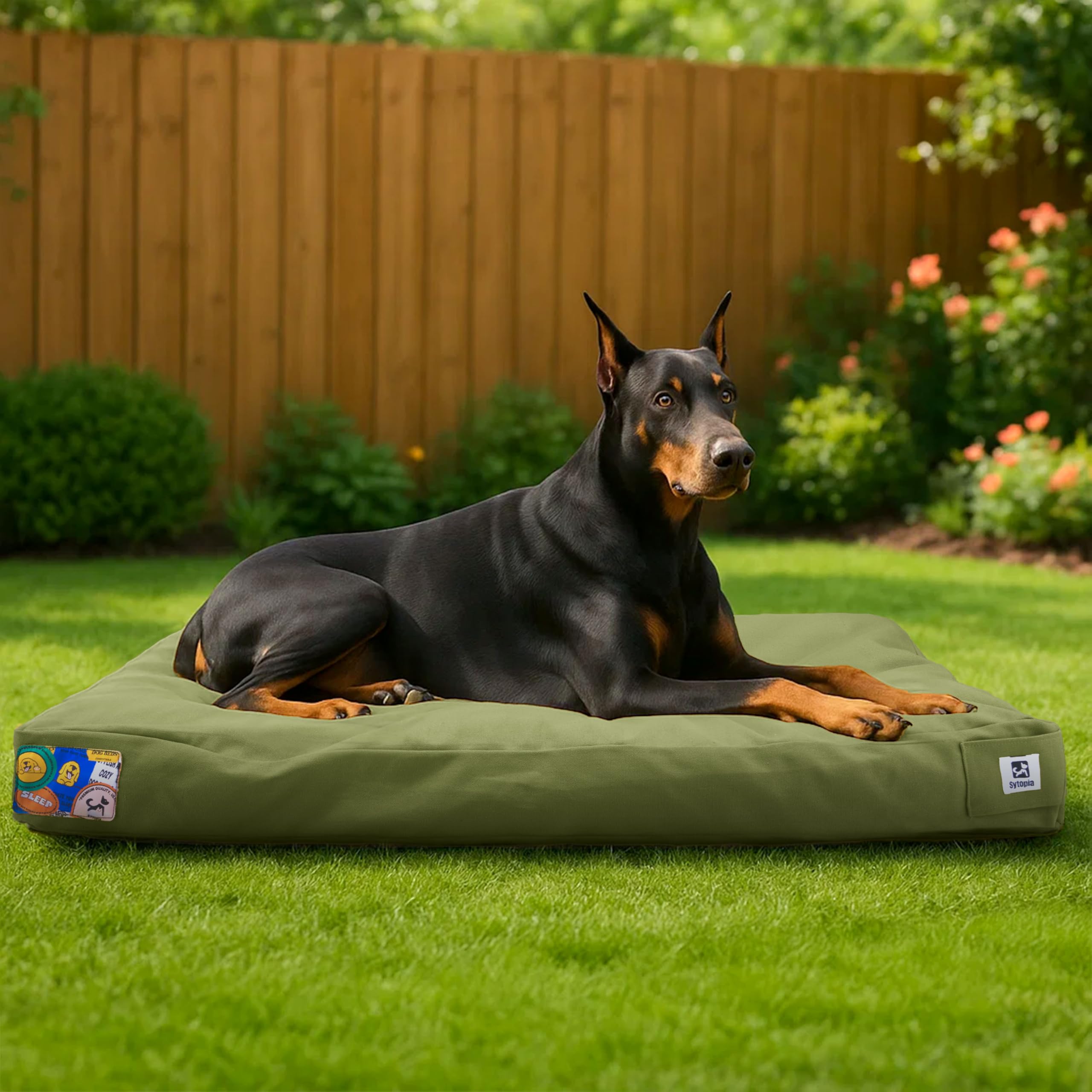 Sytopia 42 Inch Canvas Chew-Proof Outdoor Dog Bed for Extra Large Dogs, Waterproof Washable Removable Cover, Indoor Patio Pet Pad, Green